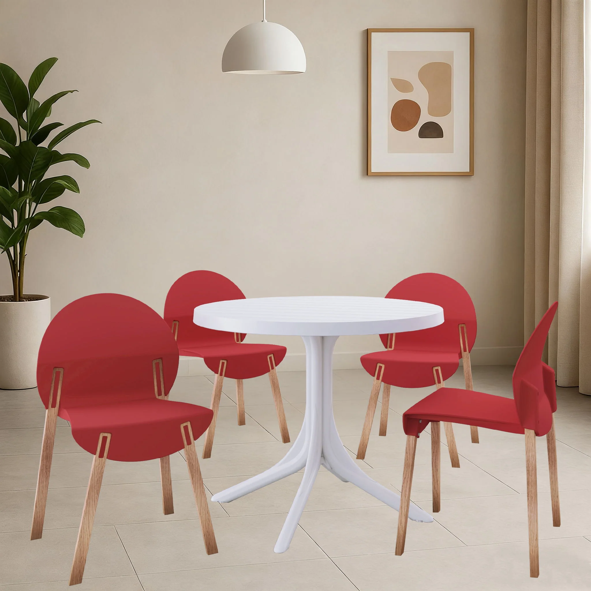 4 Piece Set Of Single Chairs, Traditional Elements With Round Table - Image 7