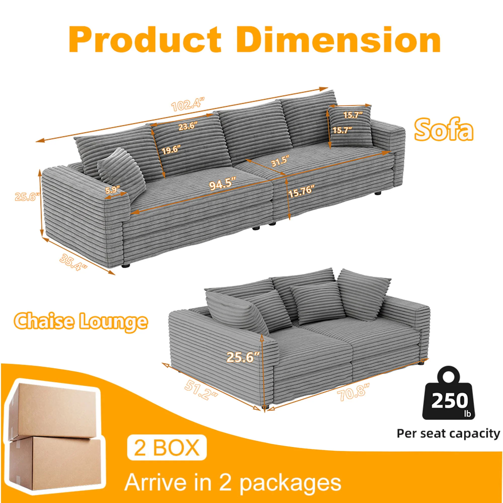 4 Seat Sofa, Deep Seat Couches With Soft Pillows - Image 8