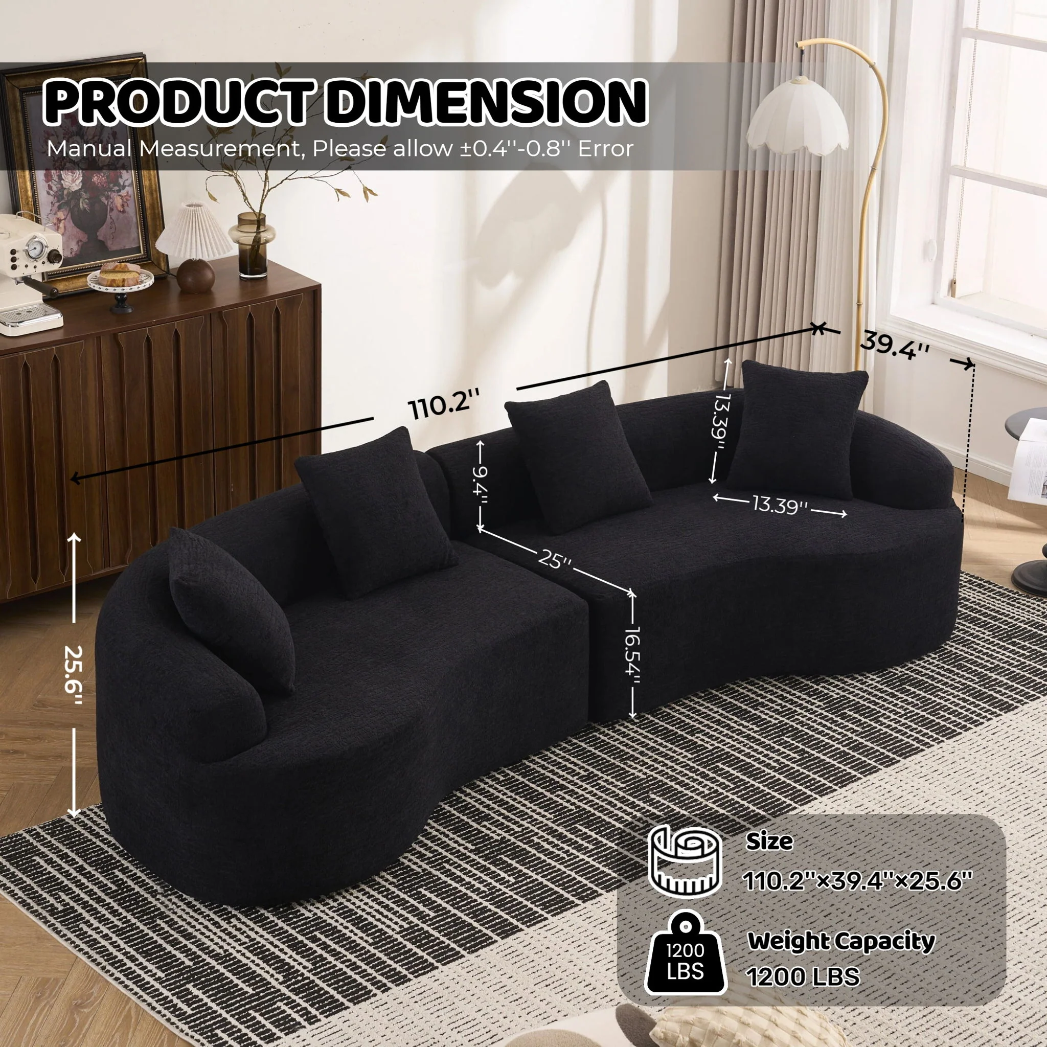4 Seater Sofa With Fabric, 30D, 60 Hardness Full Sponge, 4 Pillow For Living Room, Home Furniture Sleeper Sectional Sofa For Apartment - Image 11