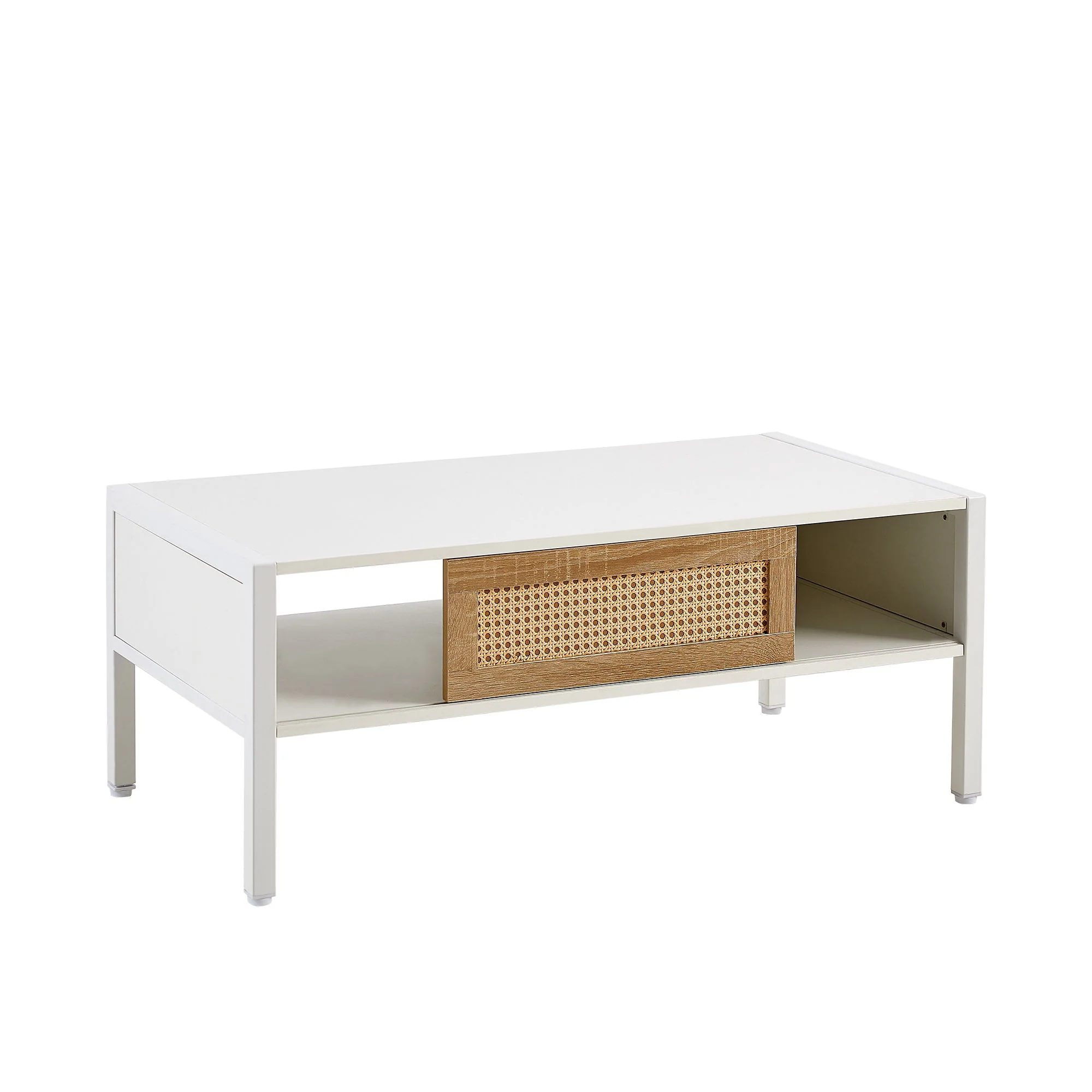 40.16" Rattan Coffee Table, Sliding Door For Storage, Metal Legs, Modern Table For Living Room - Image 2