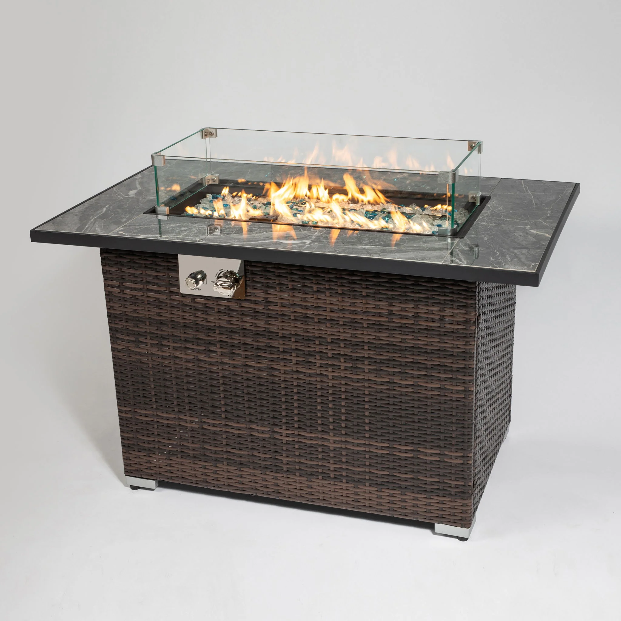 44" Outdoor Fire Pit Table, Propane Fire Table With Ceramic Tabletop Gas Fire Table - Espresso - Image 2