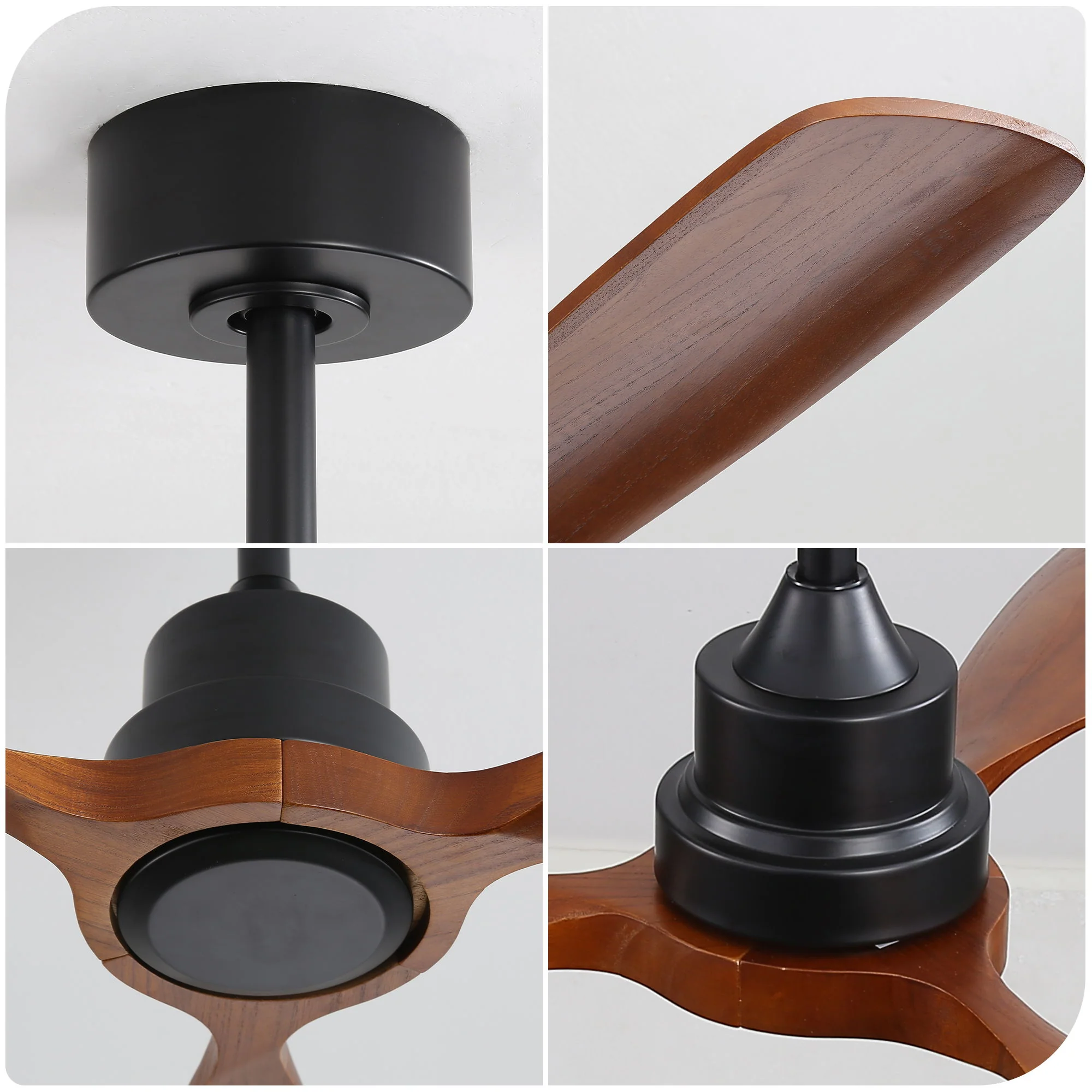 48" Ceiling Fan Without Light, 3 Solid Wood Blades Outdoor Ceiling Fan 6 - Speed Reversible DC Motor For Living Room - Black - Image 3