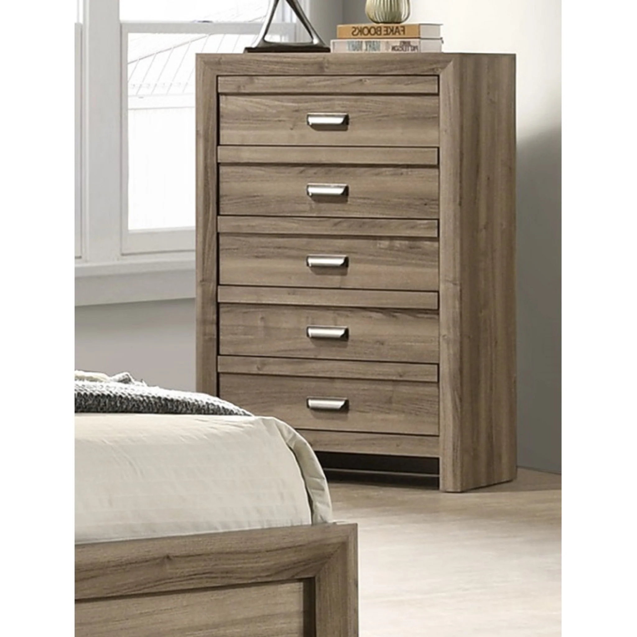 5 Drawer Storage Chest With Pulls - Light Brown - Image 2