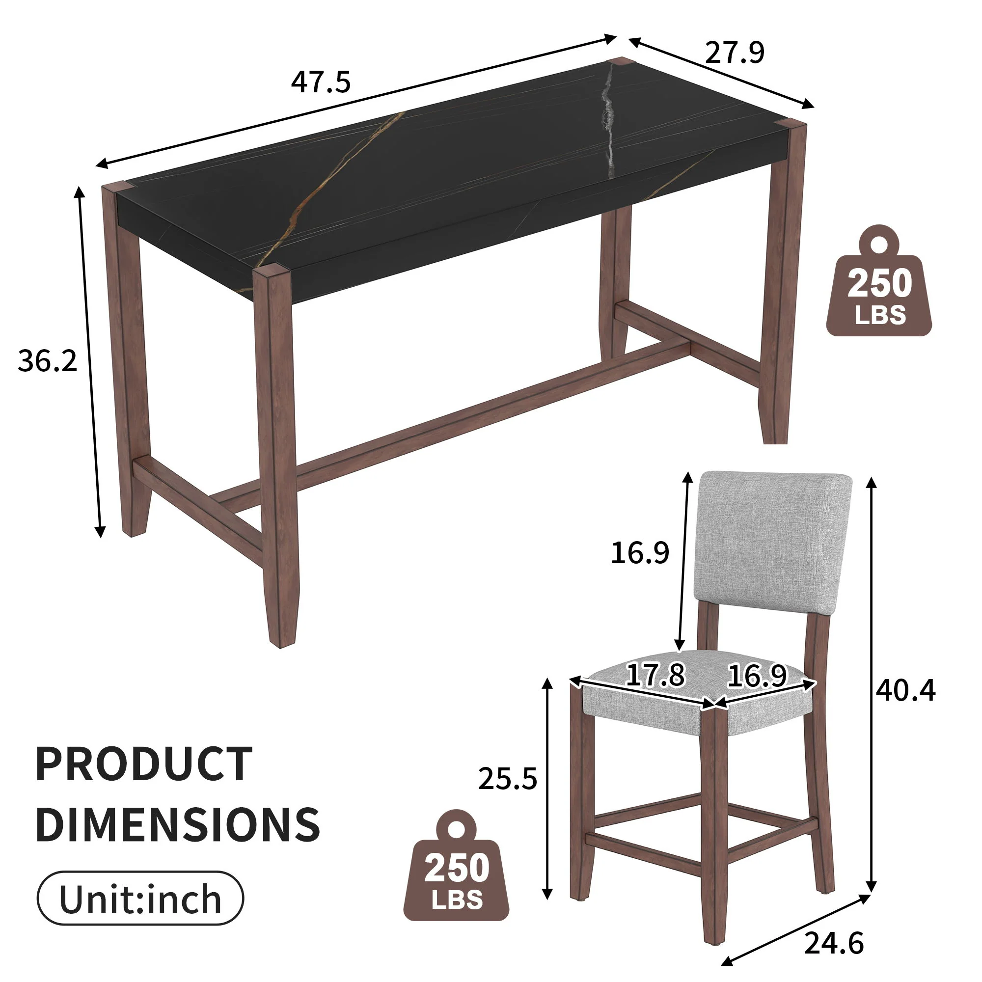 5 Piece Counter Height Dining Set, Bar Table With 4 Upholstered Chairs - Image 8