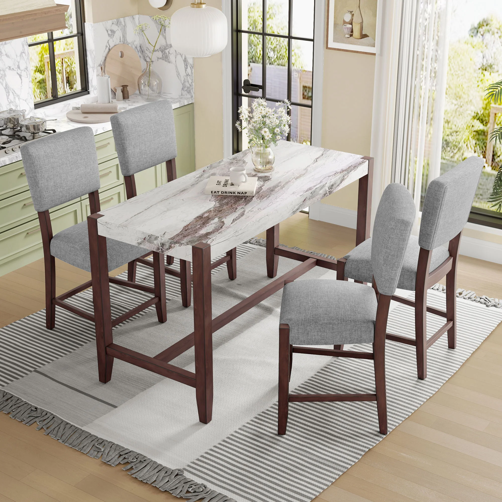 5 Piece Counter Height Dining Set With 4 Upholstered Chairs - Image 4
