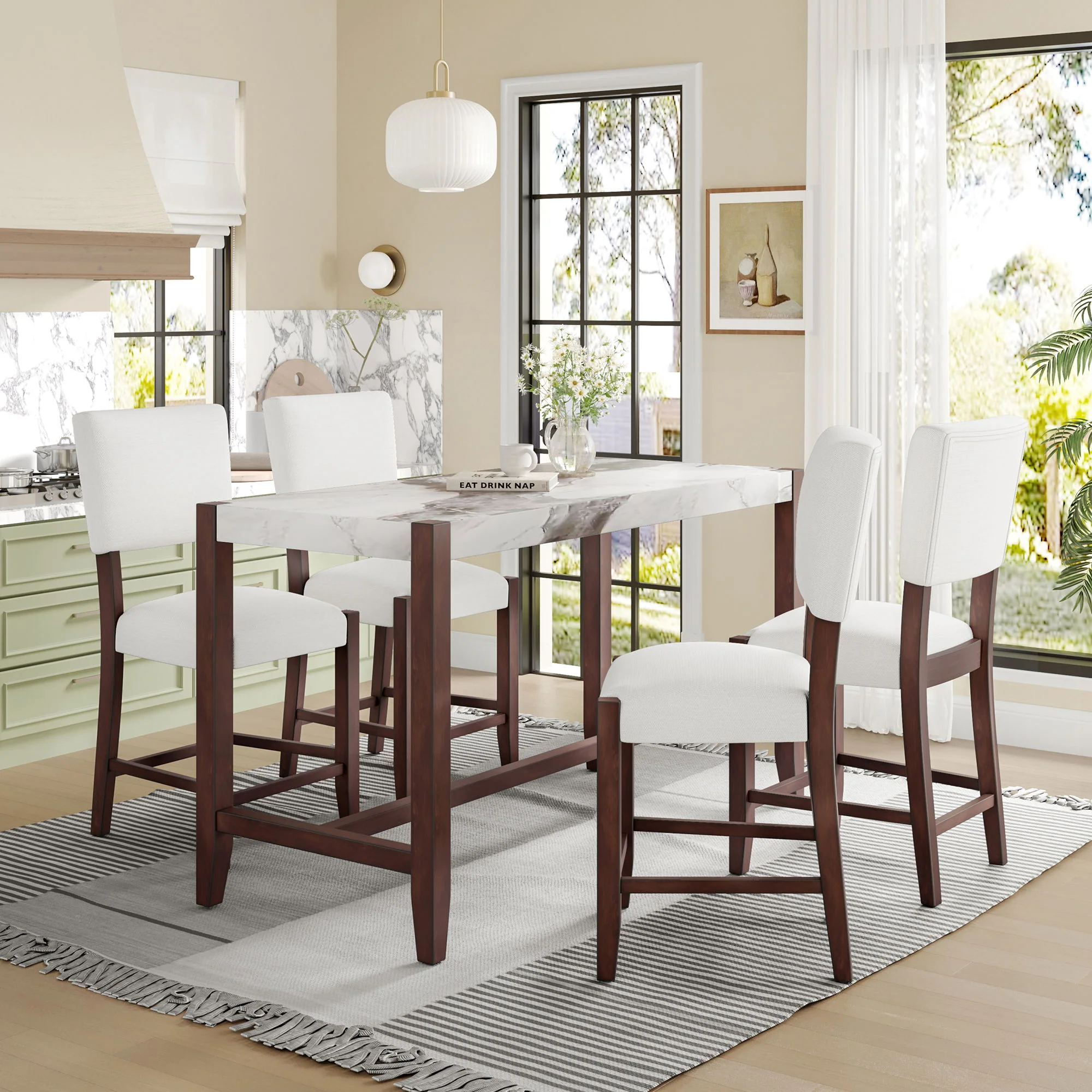 5 Piece Counter Height Dining Set With 4 Upholstered Chairs - Image 7