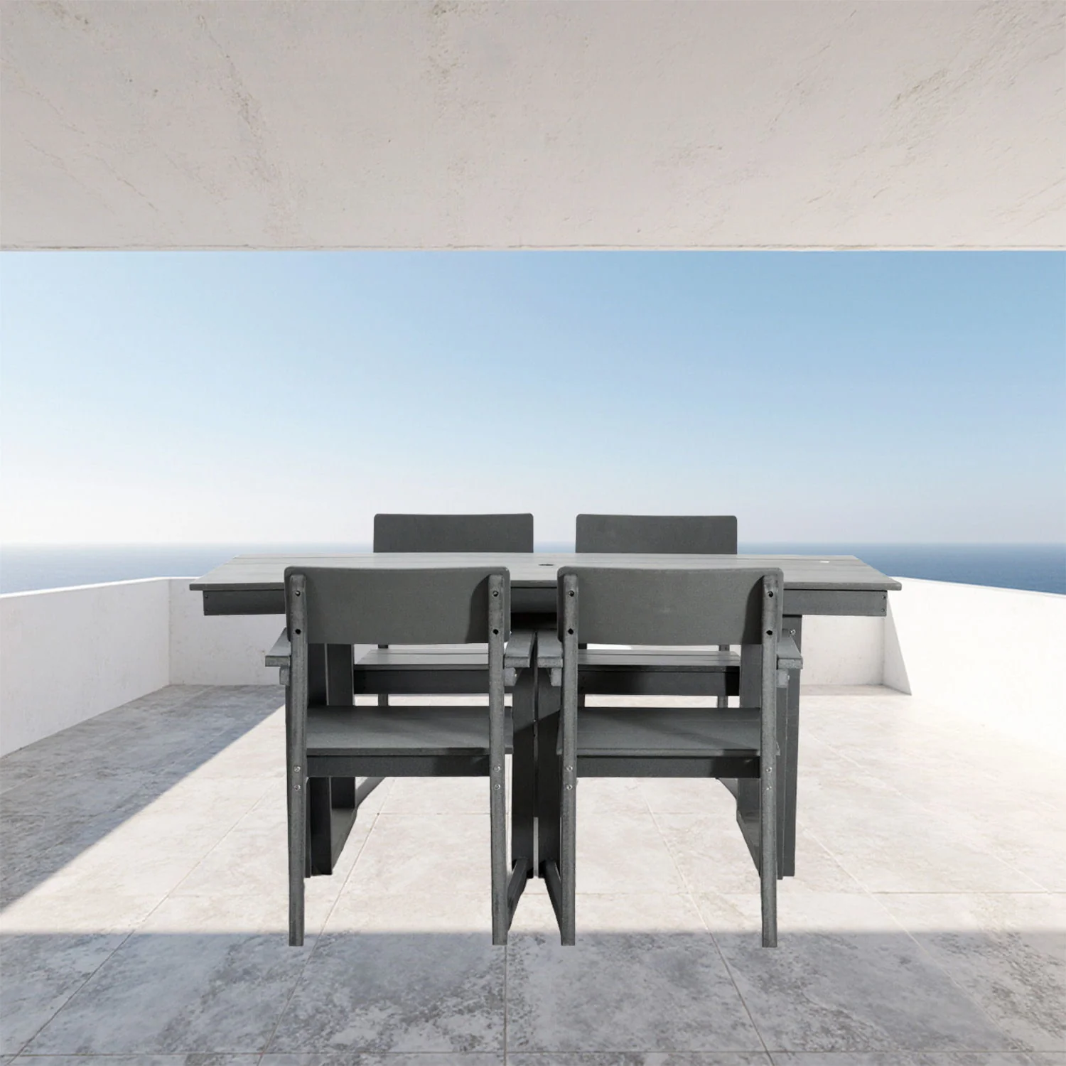 5 Piece Outdoor Dining Set, Table With Umbrella Hole And 4 Armrest Chairs - Image 13
