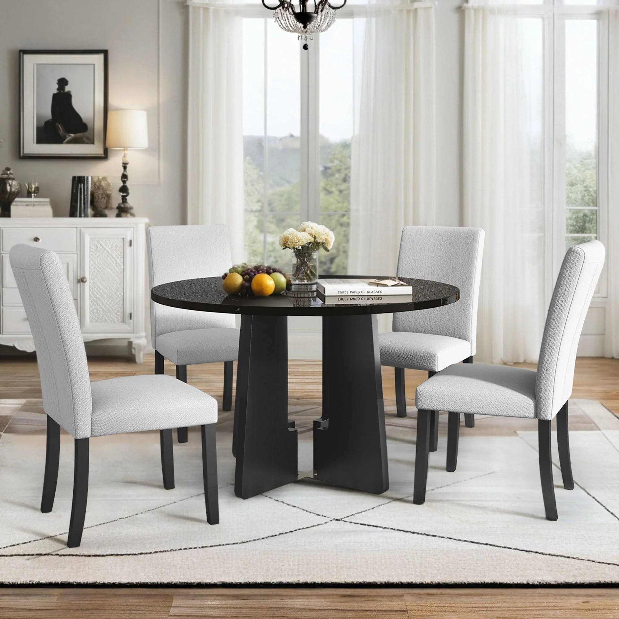 5 Piece Round Dining Table Set, Modern Dining Table And 4 Upholstered Chairs For Dining Room - Image 6