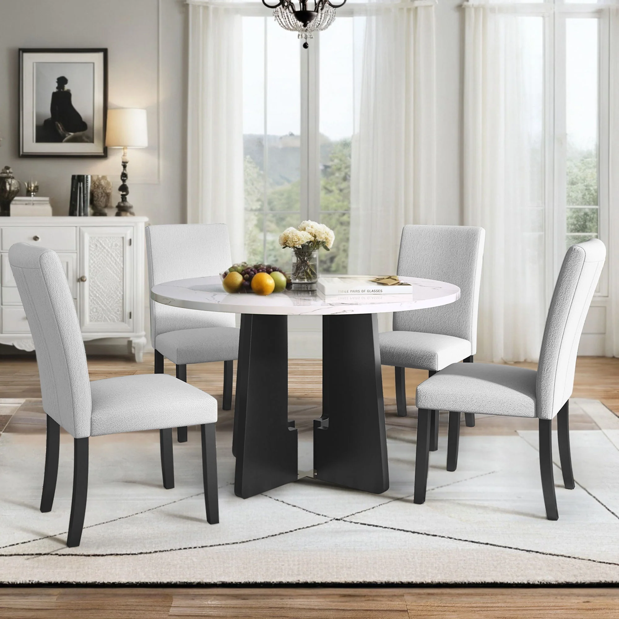 5 Piece Round Dining Table Set, Modern Dining Table And 4 Upholstered Chairs For Dining Room - Image 8