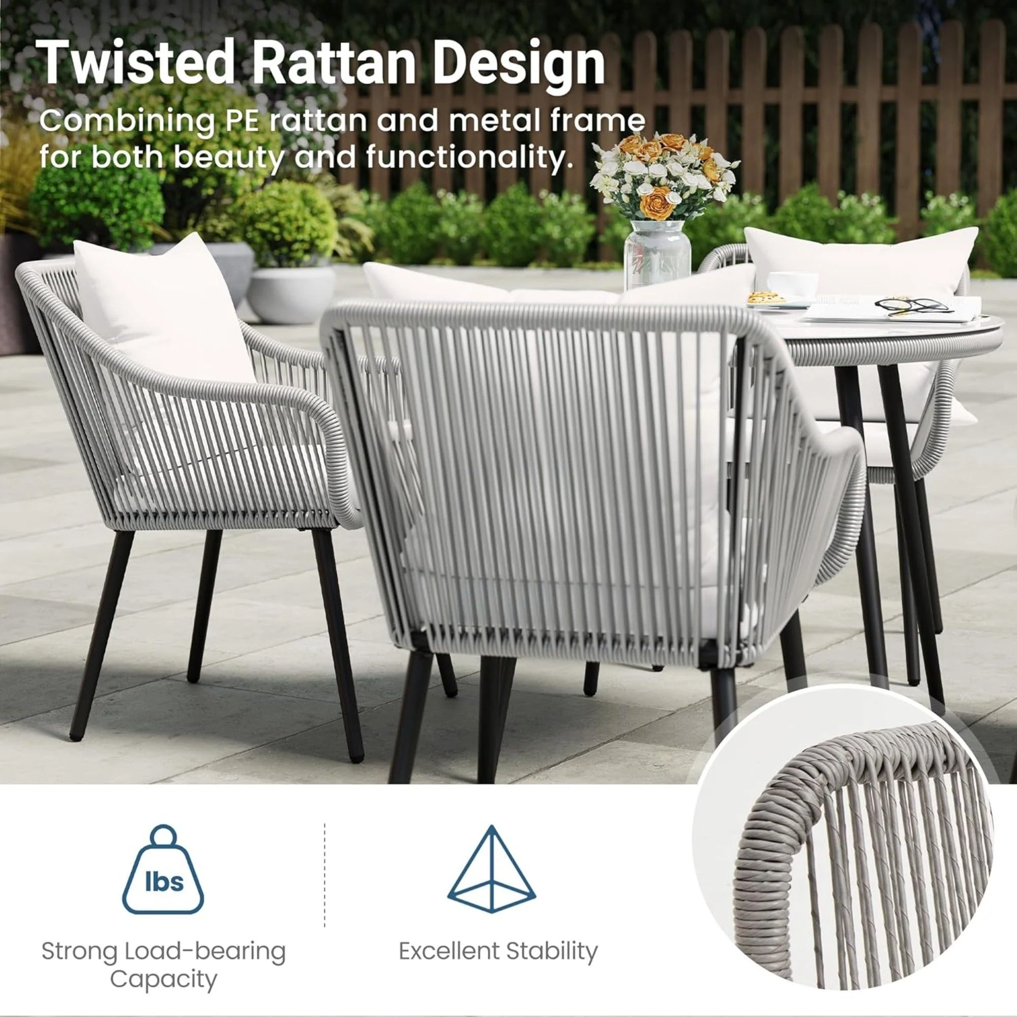 5 Piece Twisted Rattan Patio Dining Set With Table - Image 6