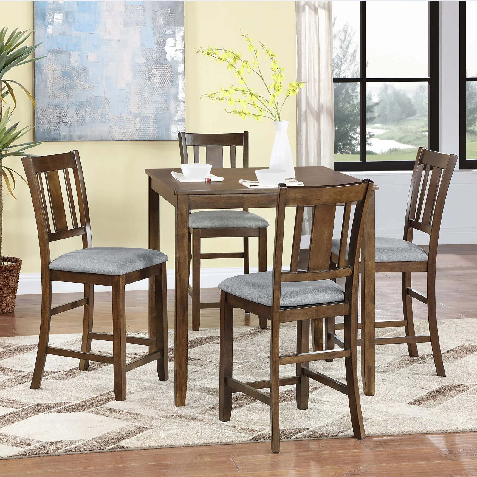 5 Pieces Dining Table Set, Counter Height Kitchen Table Set With Square Table And 4 Upholstered Chairs - Image 5