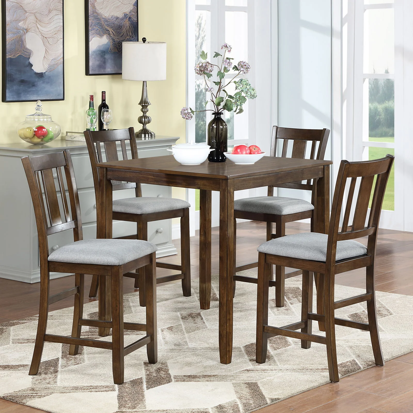 5 Pieces Dining Table Set, Counter Height Kitchen Table Set With Square Table And 4 Upholstered Chairs - Image 7