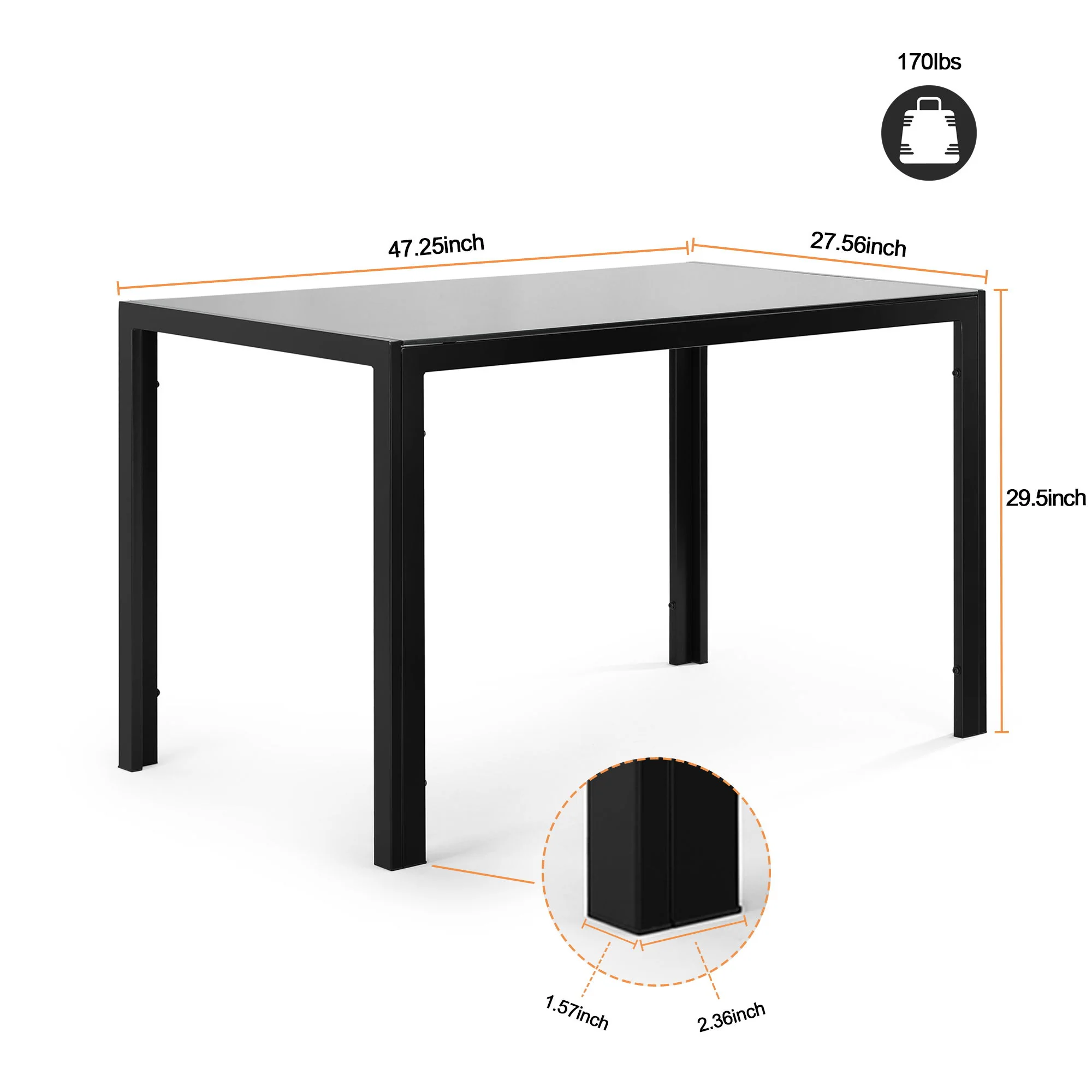 5 Pieces Dining Table Set For 4, Kitchen Room Tempered Glass Dining Table, 4 Faux Leather Chairs - Black - Image 4