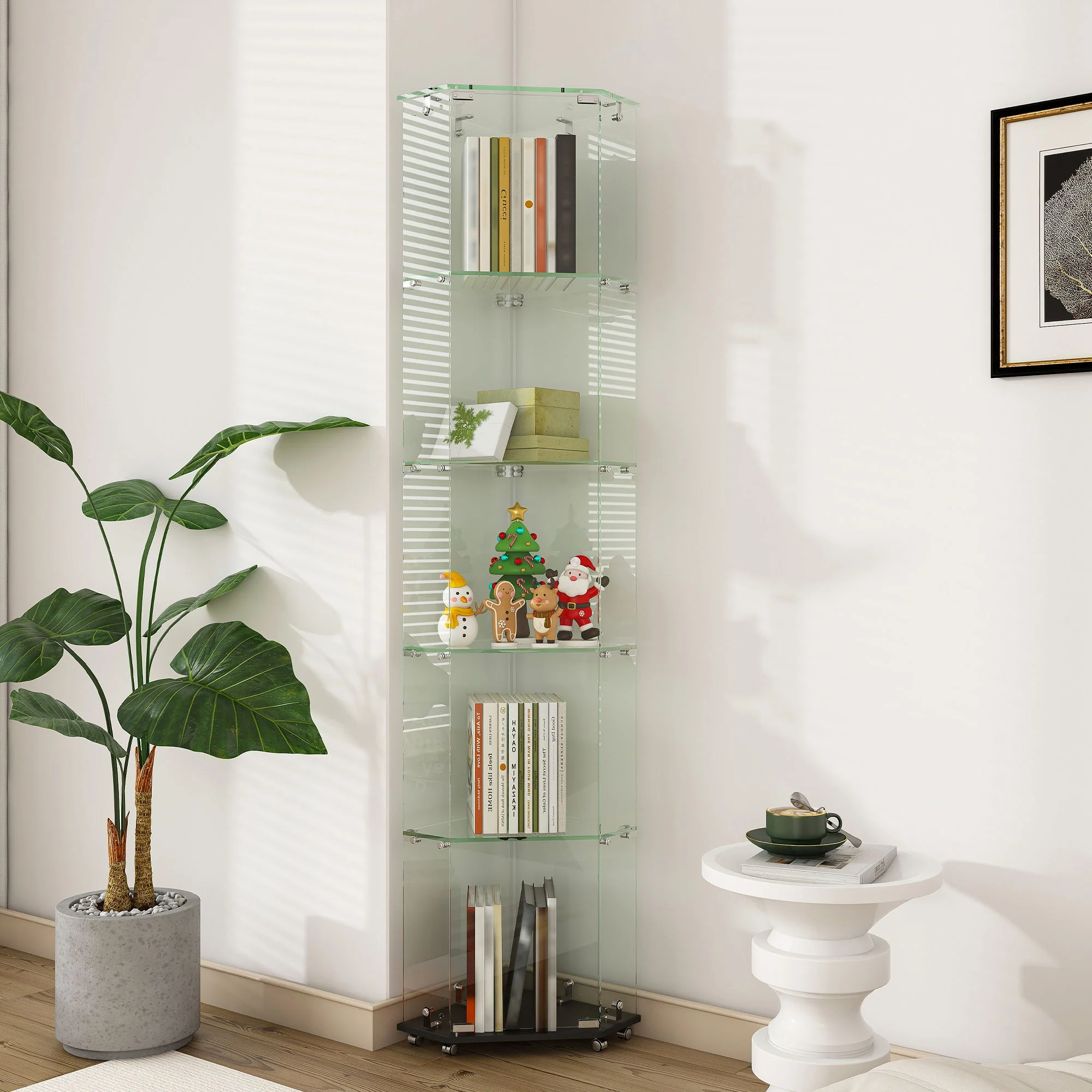 5 Tier Diamond Glass Display Case With 5 Dynamic LED Modes - Black - Image 2