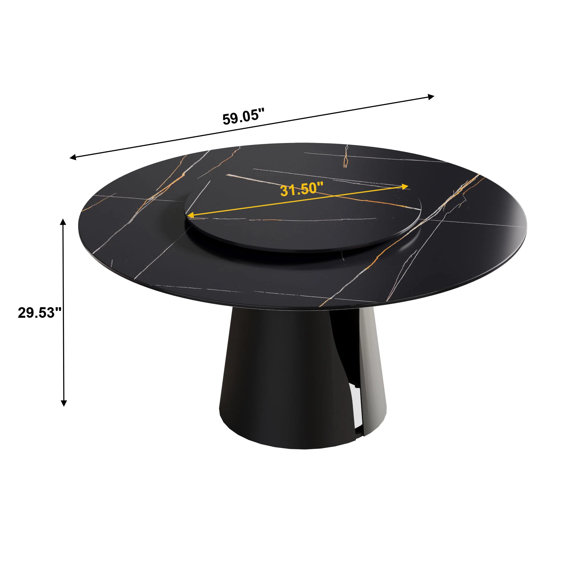 53.15" Round Modern Artificial Stone Carbon Steel Base Dining Table, Can Accommodate 6 People - Black / Gold - Image 4