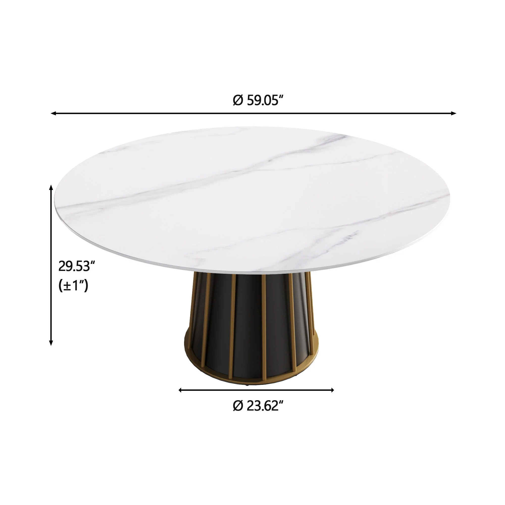 59.05" Modern Artificial Stone Round Panel Metal Iron Base Dining Table, Can Accommodate 8 People, (Not Including Chairs) - White / Black - Image 3