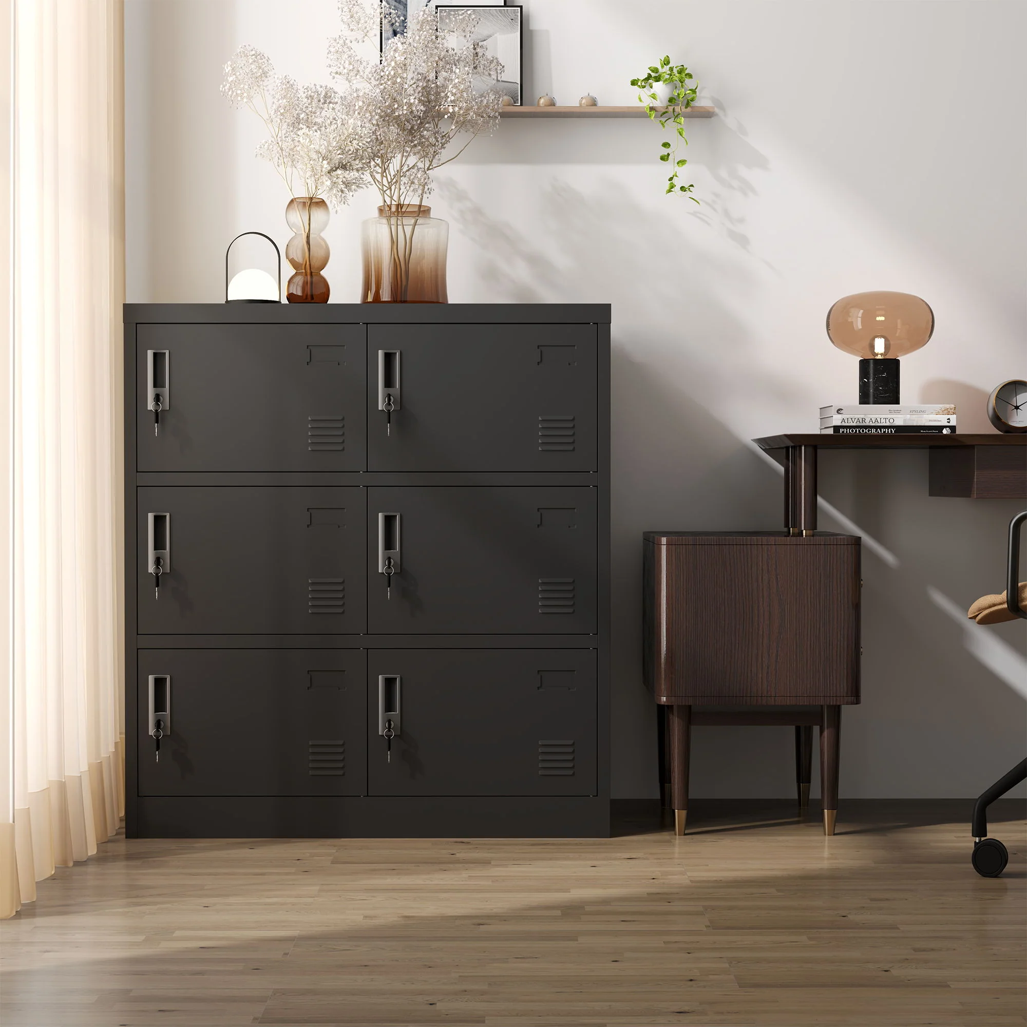 6 Door Employee Storage Locker, Lockers For Office, Gym, School, And Home With Card Slot - Black - Image 3