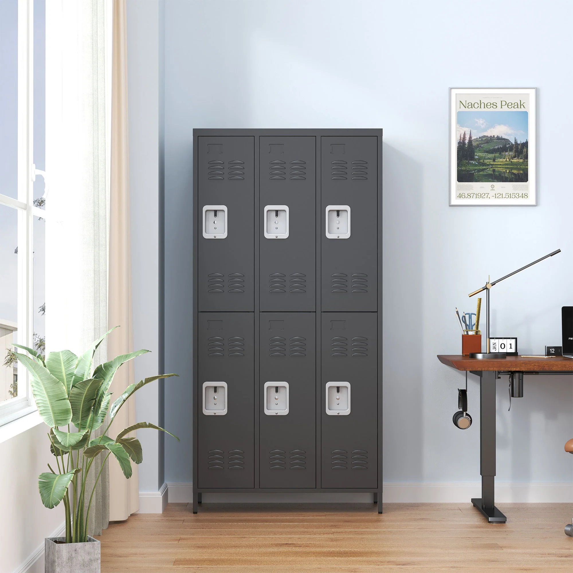 6 Door Lockers With Lock For Secure Storage - Black - Image 2