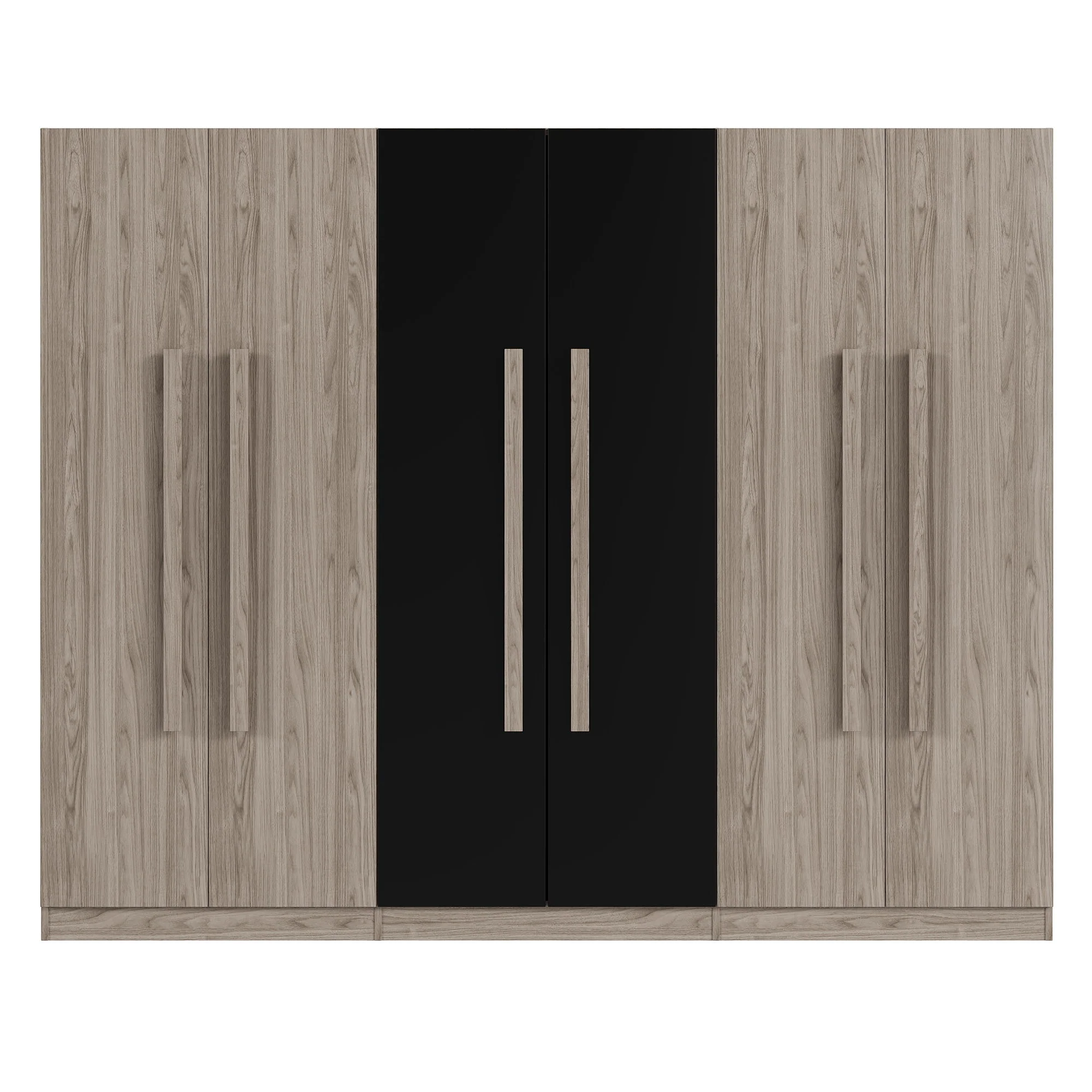 6 Doors Wardrobe Storage For Bedroom, With 2 Drawers Inside - Black / Nature - Image 4