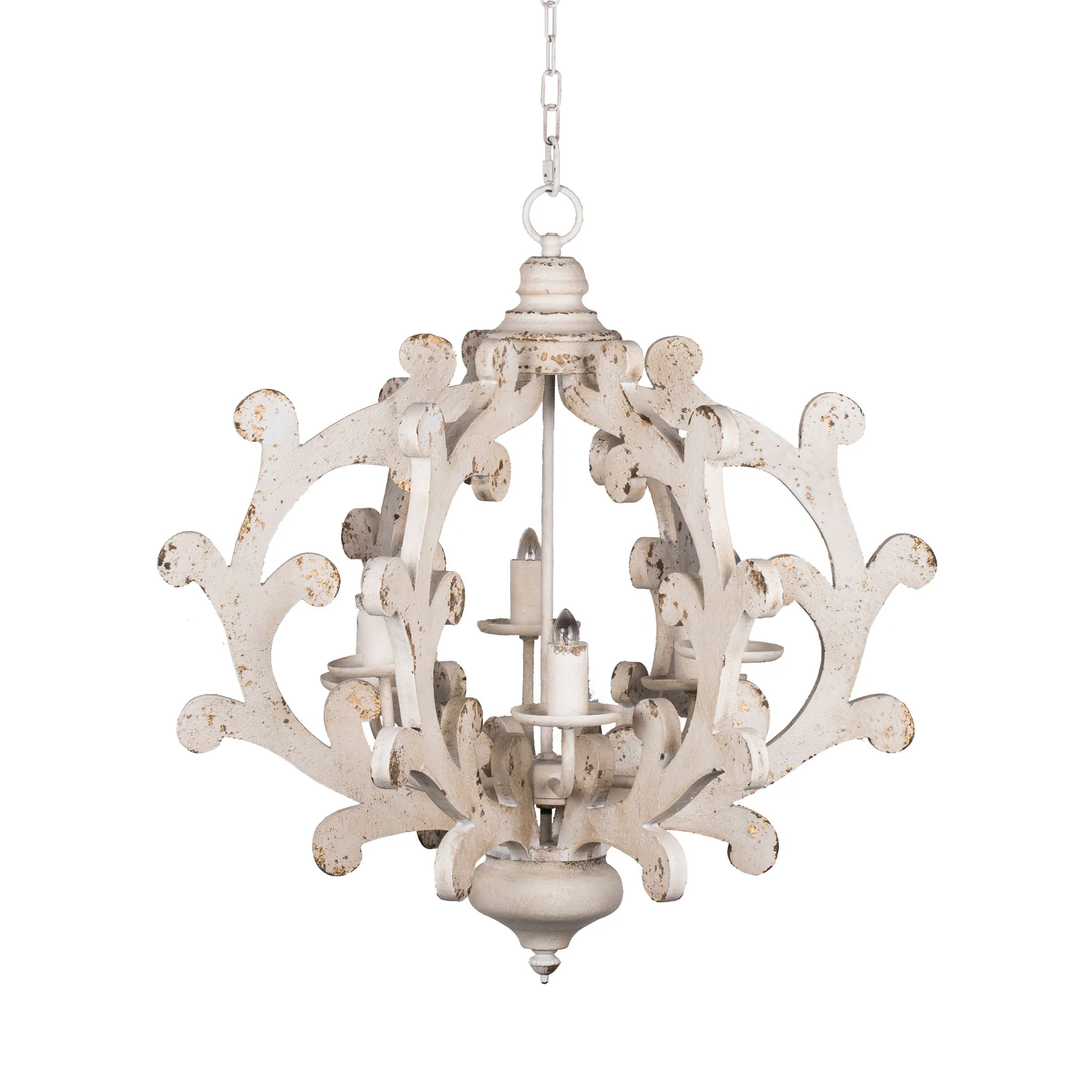 6 Light Chandelier, Hanging Light Fixture With Adjustable Chain For Kitchen, Bulb Not Included - White