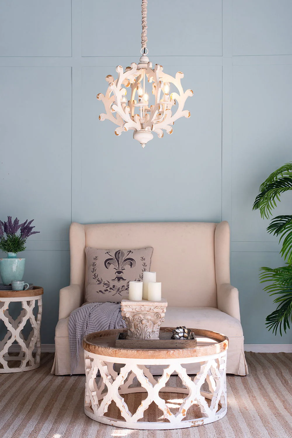 6 Light Chandelier, Hanging Light Fixture With Adjustable Chain For Kitchen, Bulb Not Included - White - Image 4