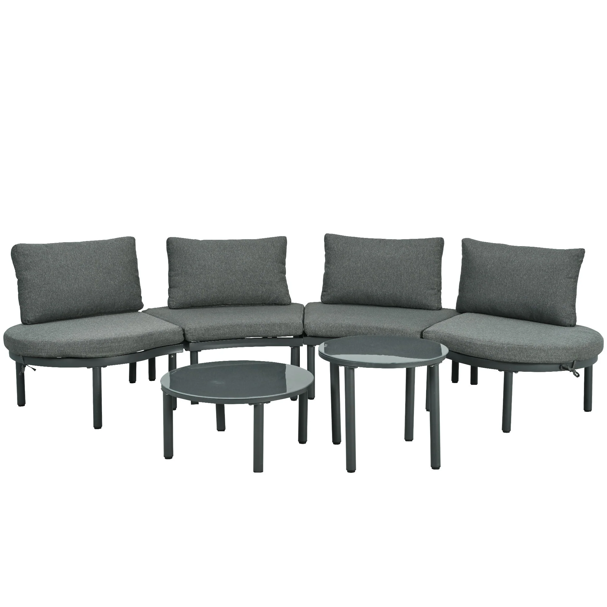 6 Piece Patio Set, Half Moon Outdoor Sectional Sofa With 2 High Low Coffee Tables, 4 Pillows & Cushions - Image 2