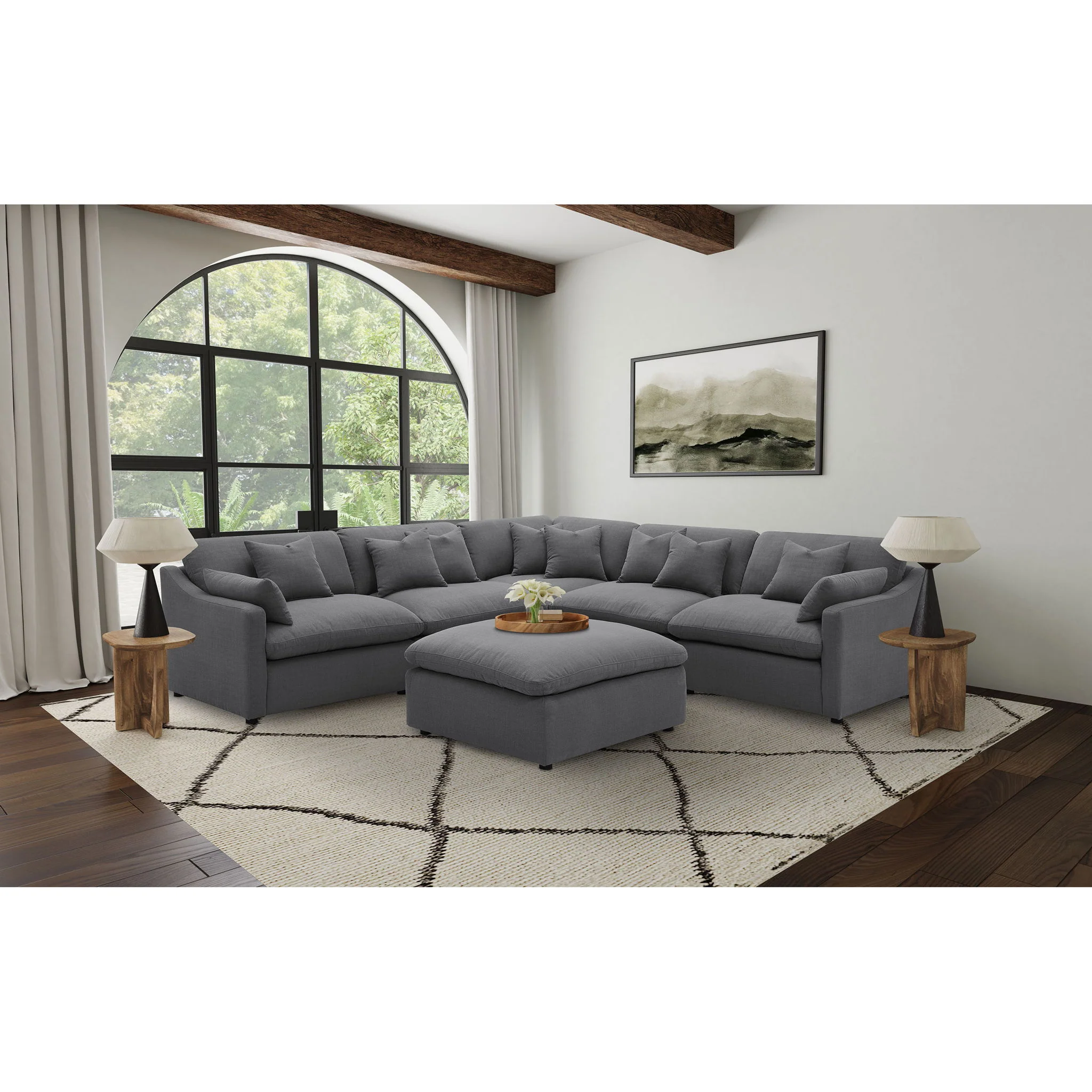 6 Piece Upholstered Modular Sectional Sofa With Reversible Cushions And Ottoman - Charcoal - Image 3