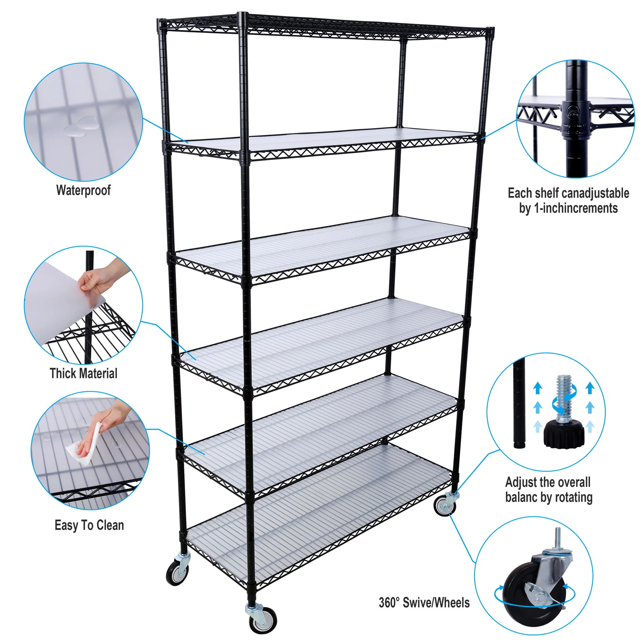 6 Tier 6000Lbs Capacity Nsf Metal Shelf Wire Shelving Unit, Heavy Duty Adjustable Storage Rack With Wheels & Shelf Liners For Commercial Grade Utility Steel Storage Rack - Image 10