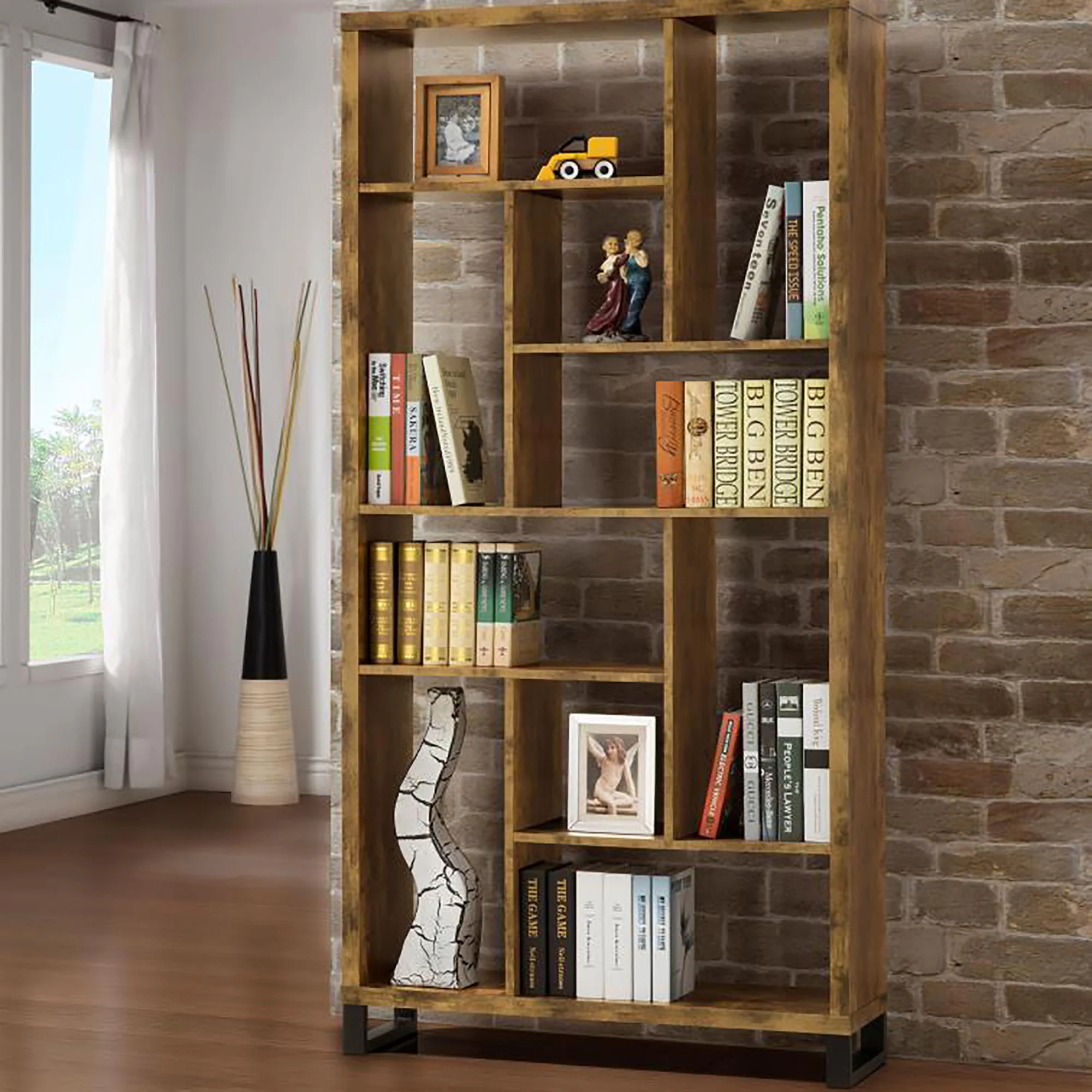 6 Tier Rectangular Bookcase With Accents - Brown - Image 3