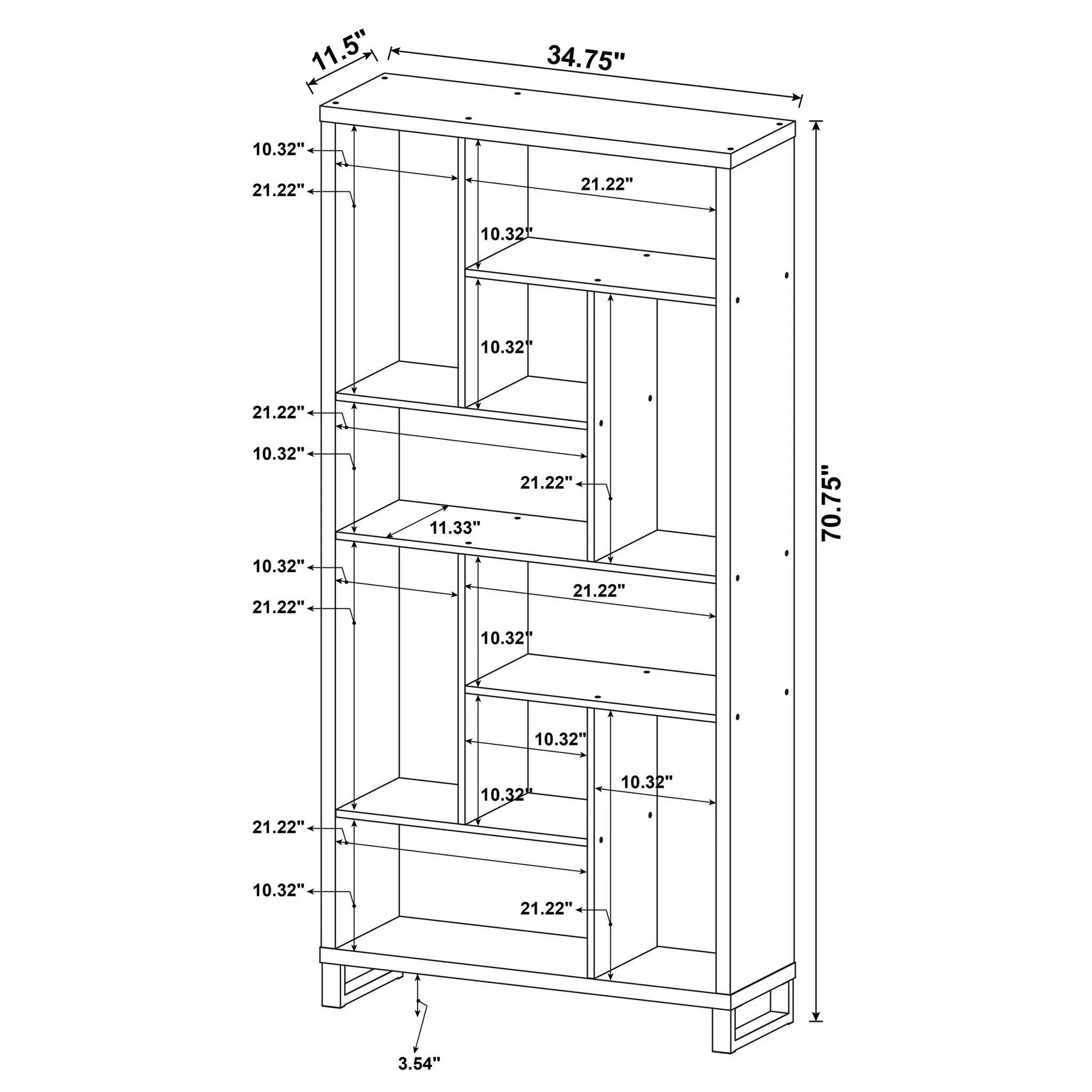 6 Tier Rectangular Bookcase With Accents - Brown - Image 4