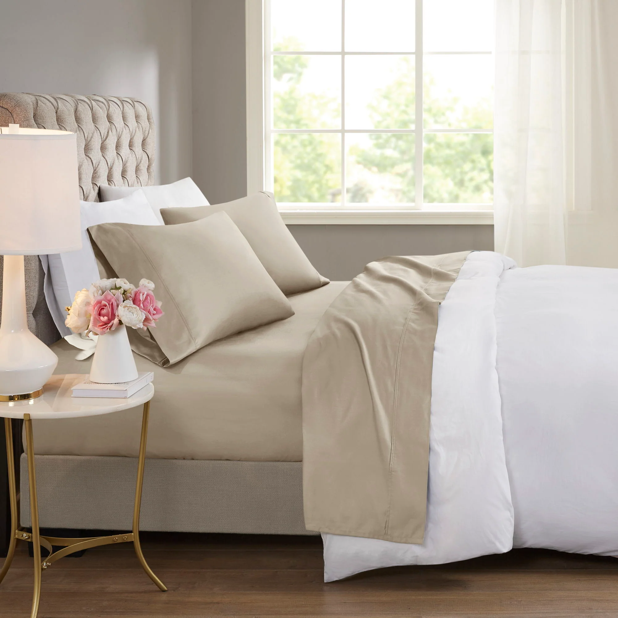 600 Thread Count - Cooling Cotton Blend 4 Pieces Sheet Set - Khaki