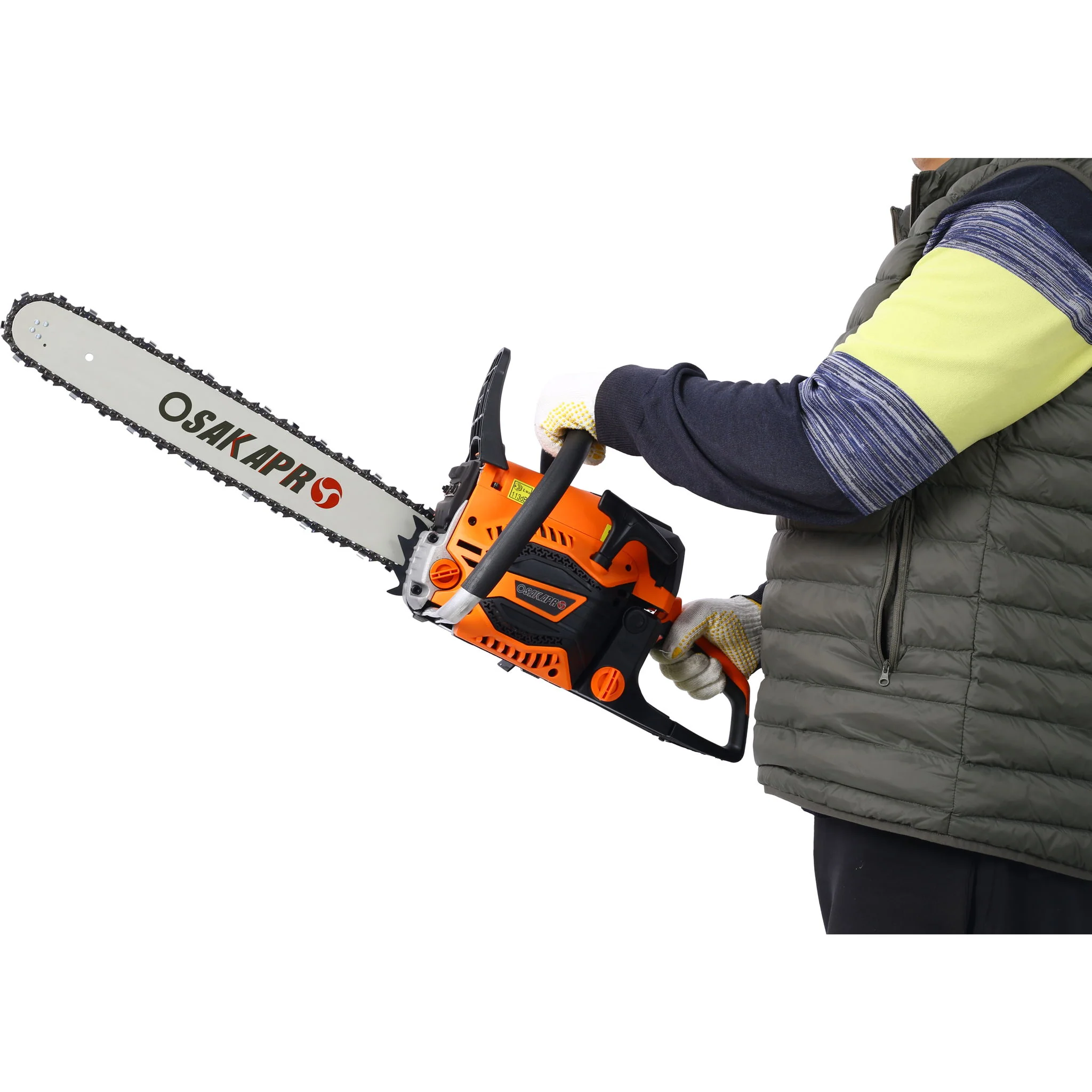 62Cc Gas Powered Chainsaw 2 Cycle Handheld Cordless Chain Saw Aluminium 18" And 20" Guide Bar - Orange - Image 4