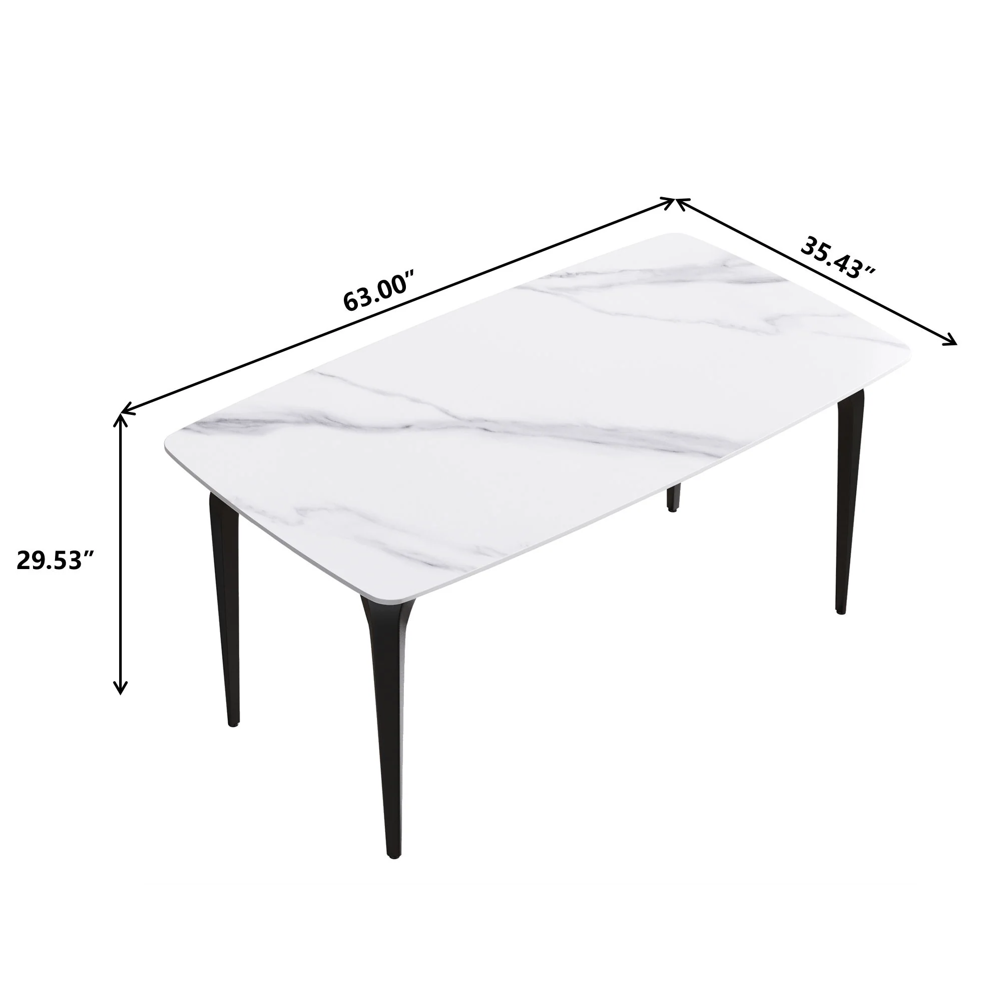 63" Modern Artificial Stone White Curved Black Metal Leg Dining Table, 6 People - White - Image 4