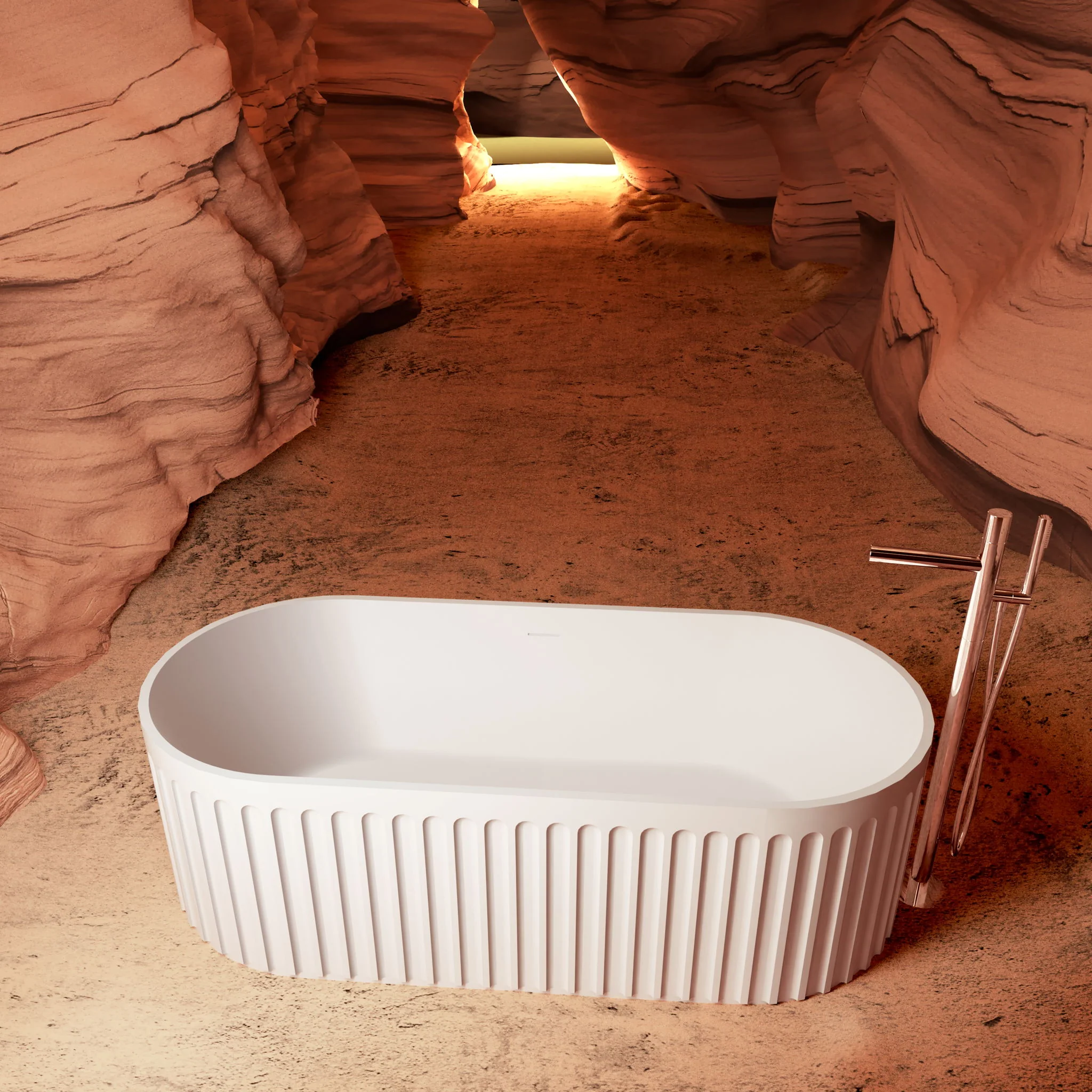 67" Freestanding Solid Surface Bathtub, Luxury Engineered Stone Resin Freestanding Soaking Bathtub With Overflow And Pop-Up Drain Cupc Certified 23S13-67 - Matte White - Image 4