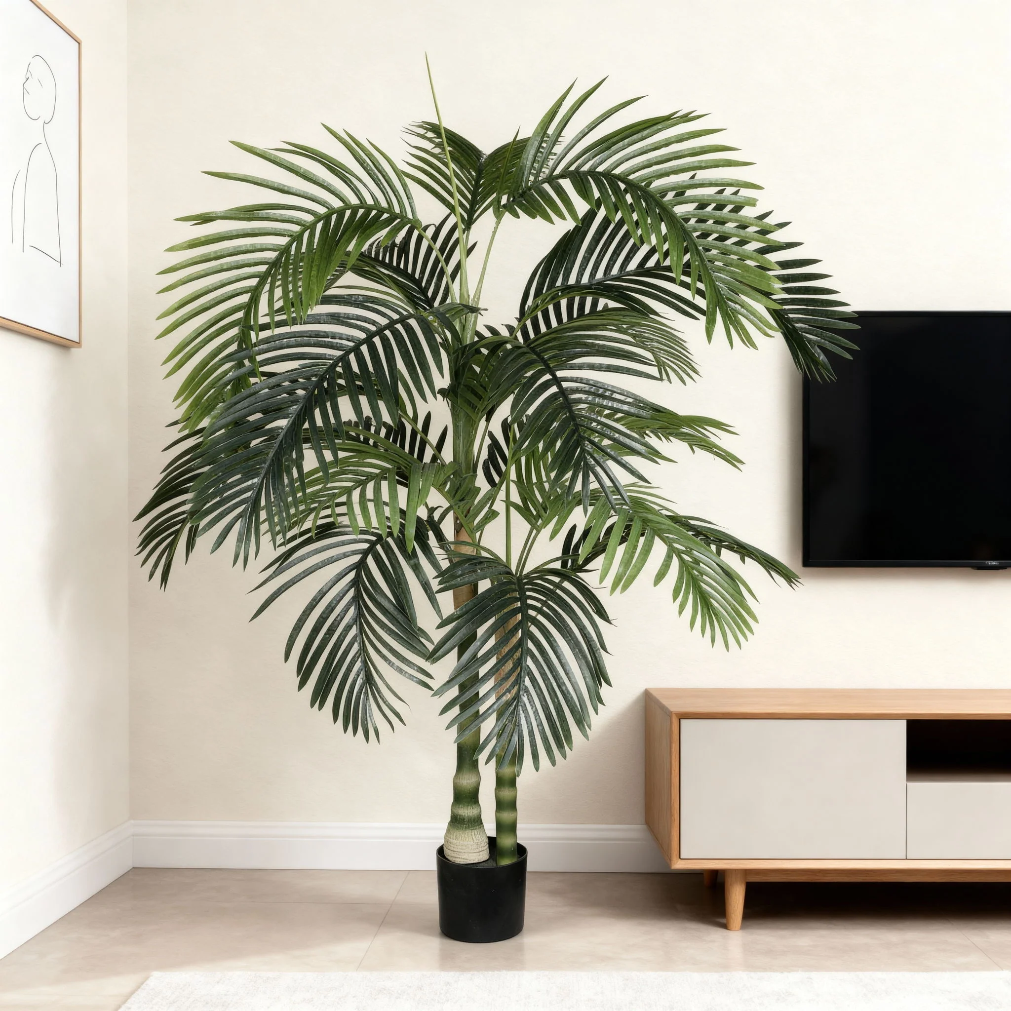 6Ft Golden Cane Artificial Palm Tree With Plastic Pot, Tropical Faux Palm, Indoor / Outdoor Decoration - Green Leaves - Image 2
