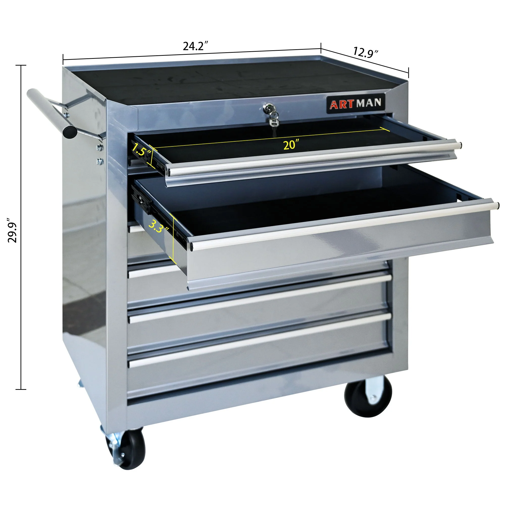 7 Drawers Multifunctional Tool Cart With Wheels - Image 7
