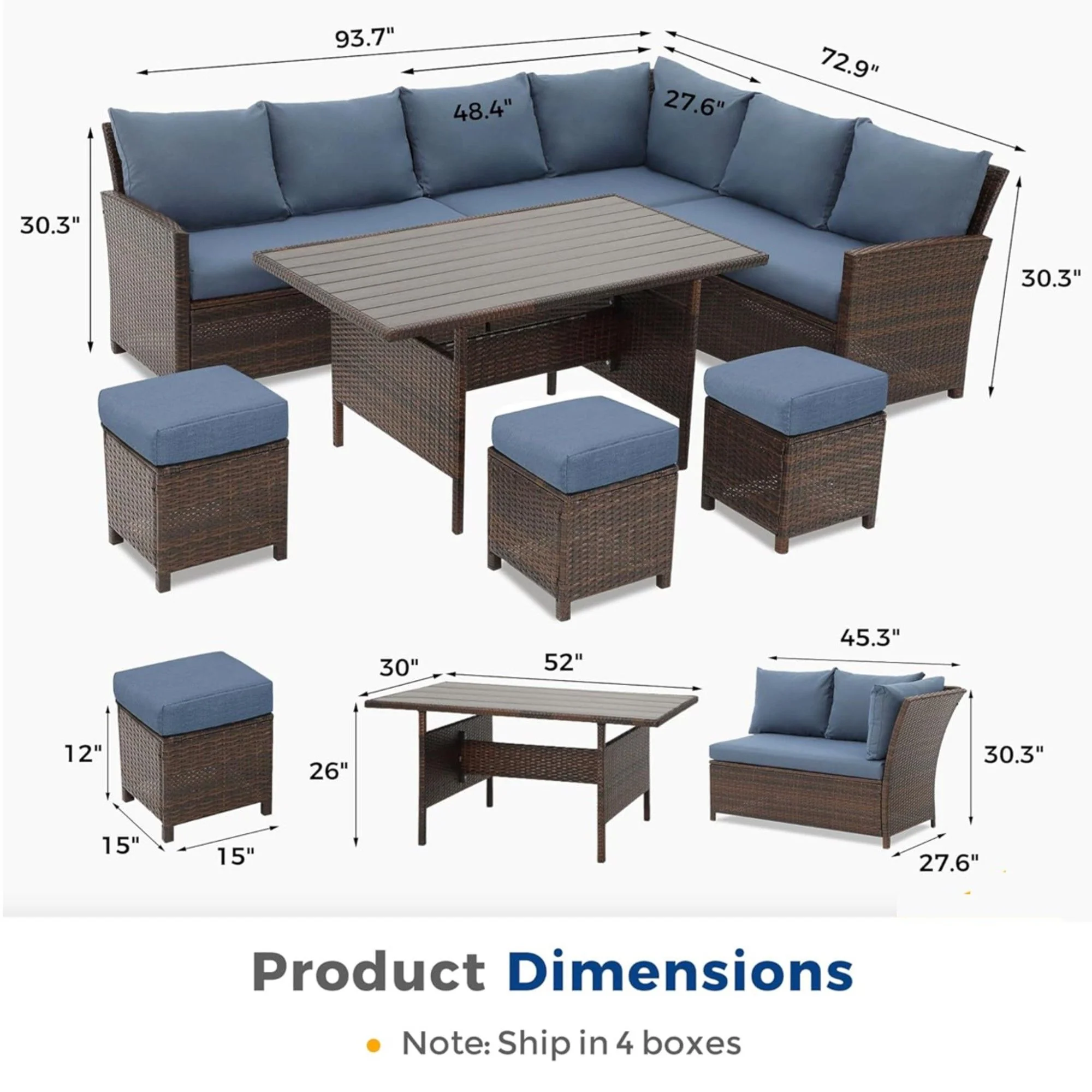 7 Piece Patio Dining Set With Cushions, Modular Sectional Sofa & Storage Table - Image 8