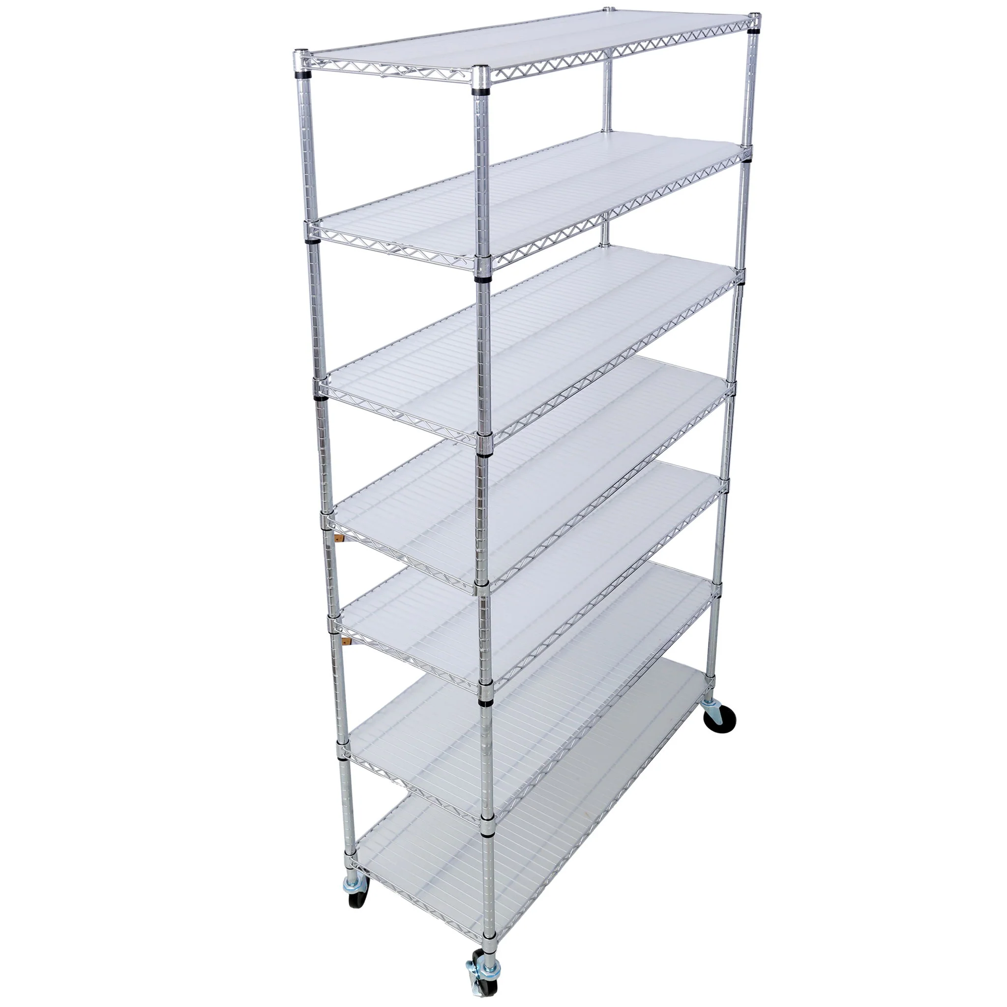 7 Tier Metal Shelf Wire Shelving Unit, 2450Lbs Heavy Duty Adjustable Storage Rack With Wheels & Shelf Liners For Closet Kitchen Garage Basement Commercial Shelving - Image 7