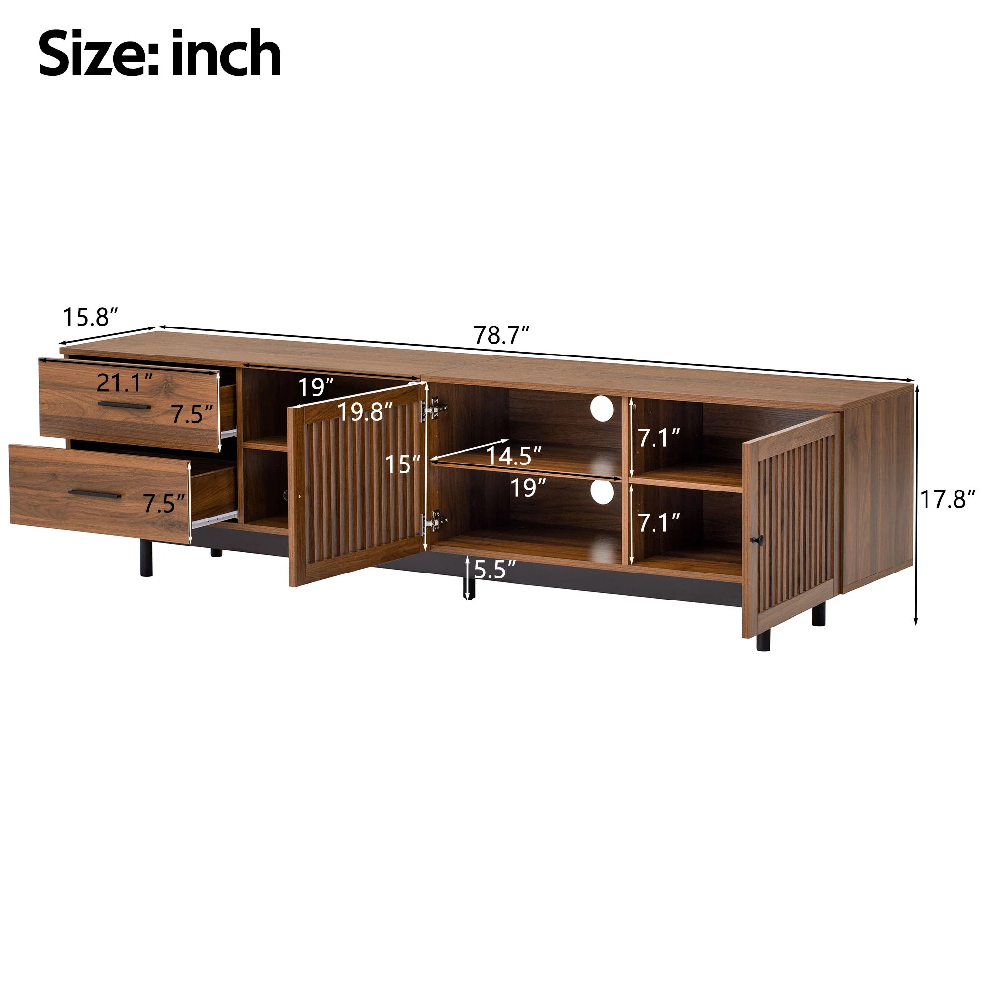 78" TV Stand For TVs Up To 85" Entertainment Center With Deep Drawers & Cable Management, Soft Closing Hinges - Walnut - Image 3