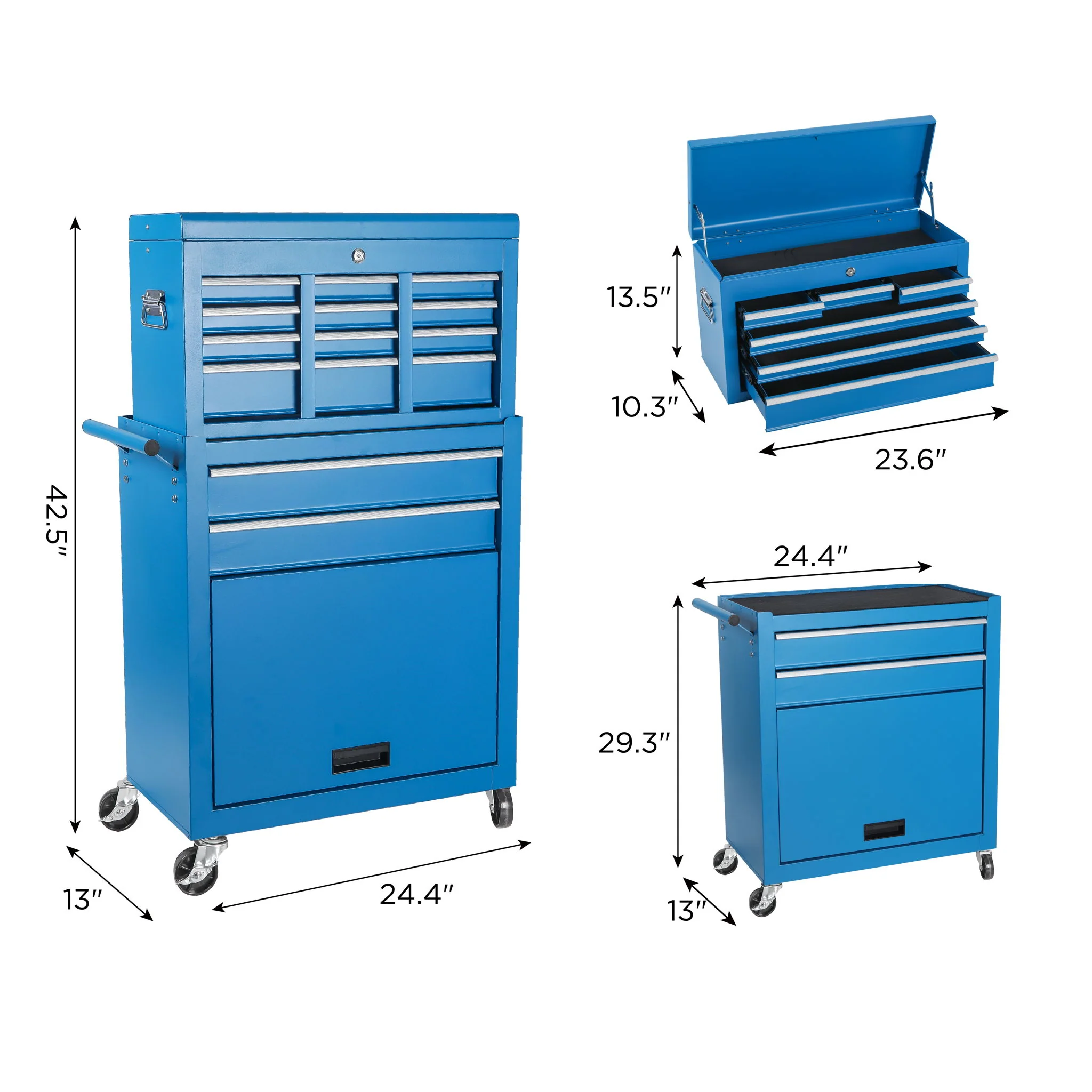 8 Drawer Rolling Tool Chest With 2 In 1 Detachable Top Box, Lockable Wheels - Image 5