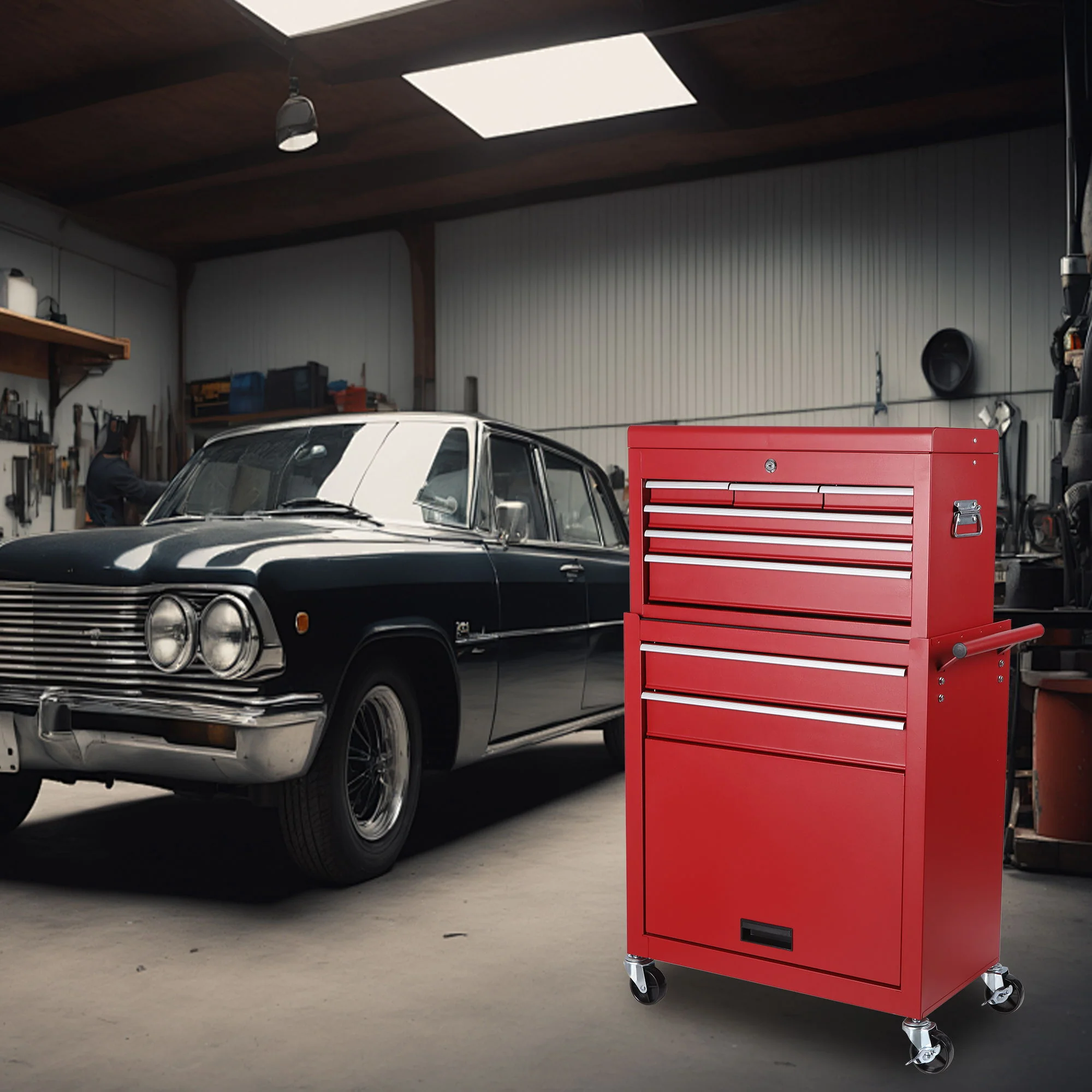 8 Drawer Rolling Tool Chest With 2 In 1 Detachable Top Box, Lockable Wheels - Image 7