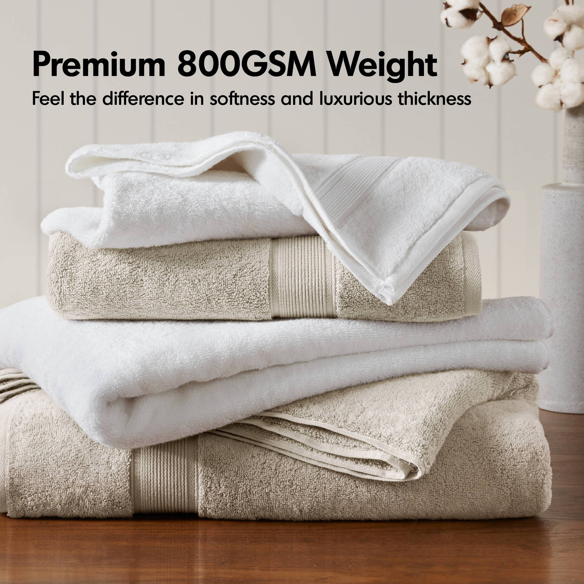 800GSM - 2 Piece Set Bath Sheet Antimicrobial - White - Image 4