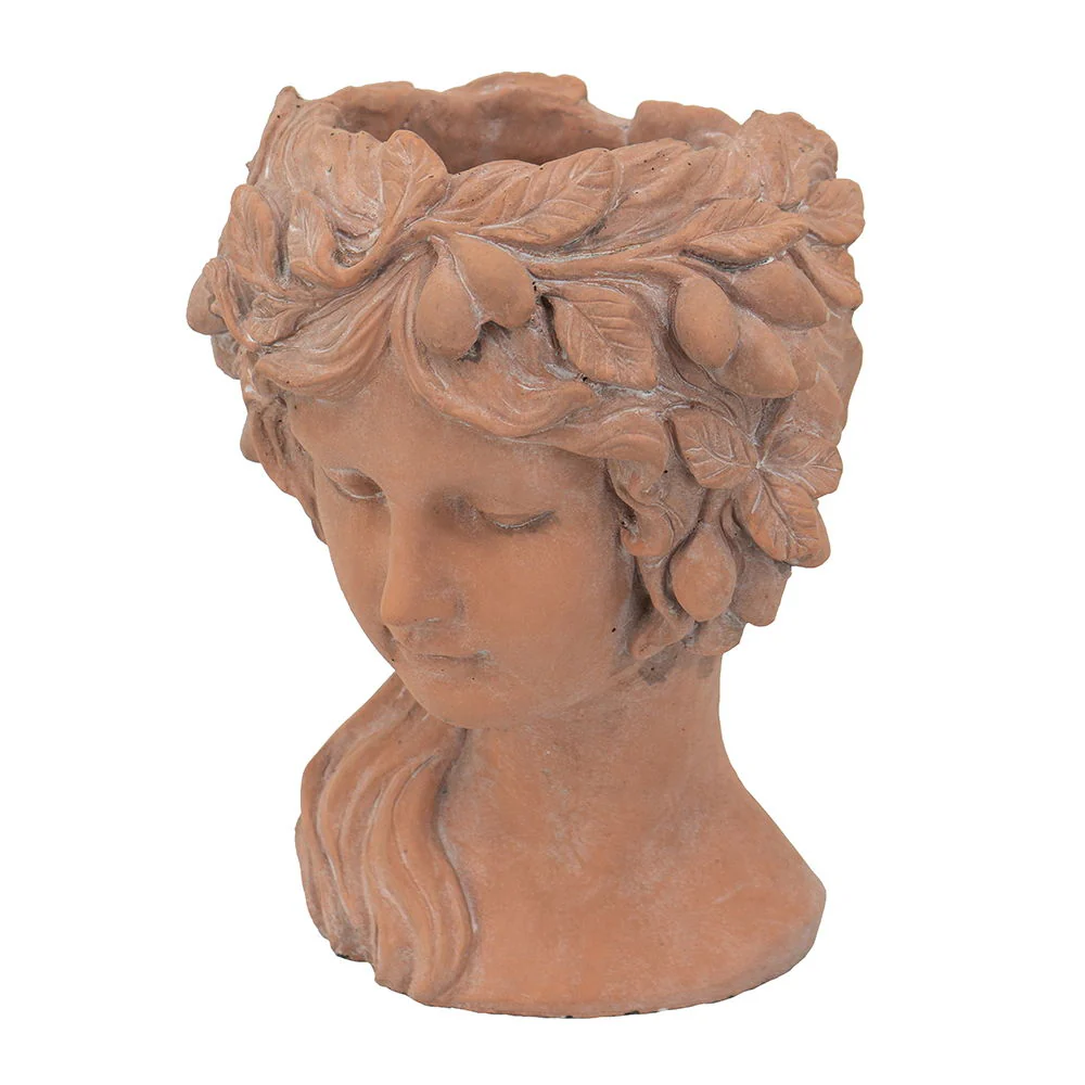 8X9X11.5" Head Bust Planter, Greek Style Cement Head Planter, Indoor Outdoor Home Garden Decor - Brown - Image 3