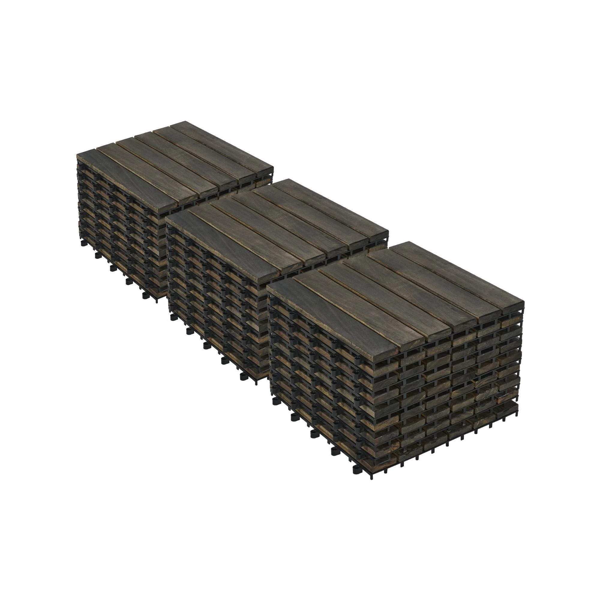 Acacia Hardwood Interlocking Deck Tiles, Striped Pattern - Image 2