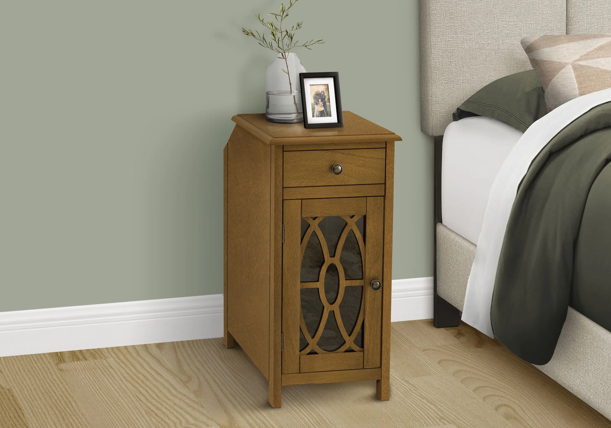 Accent Side Table, Storage Drawer, Traditional - Taupe - Image 3