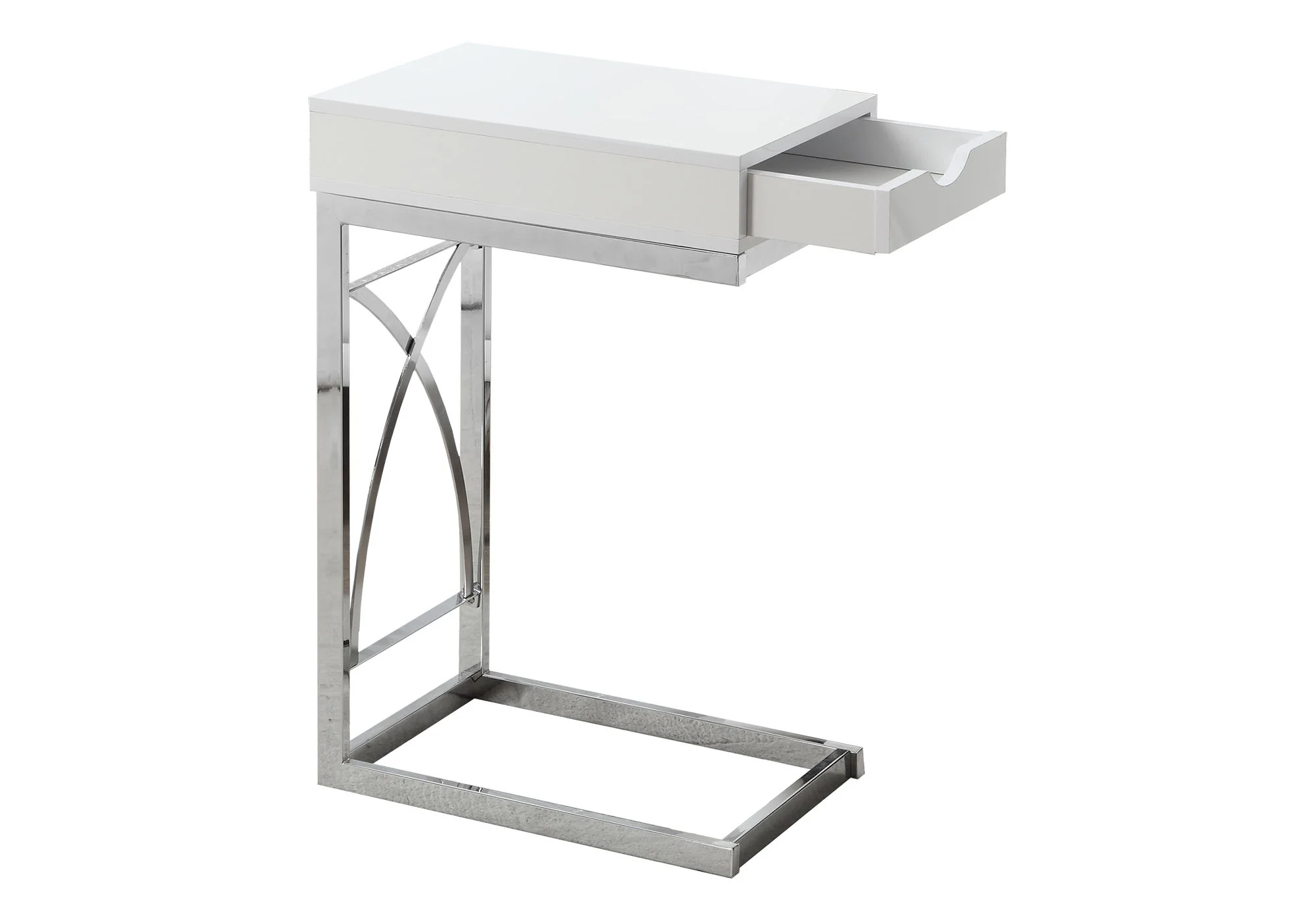 Accent Table, C - Shaped Glossy Contemporary & Modern - White - Image 4
