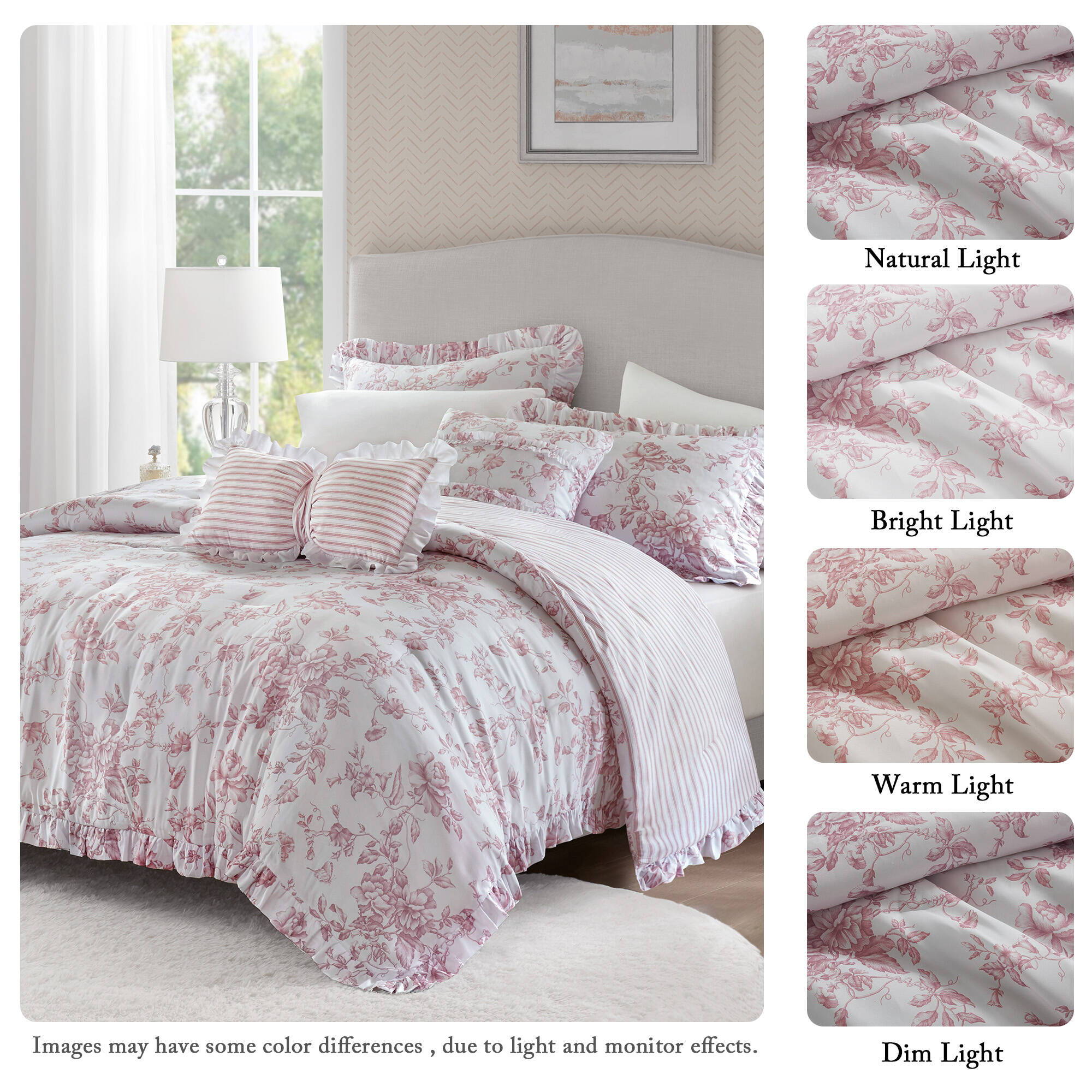 Adele - Twin/Twin Long 4 Pieces Comforter Set With Decorative Pillows - Pink - Image 4