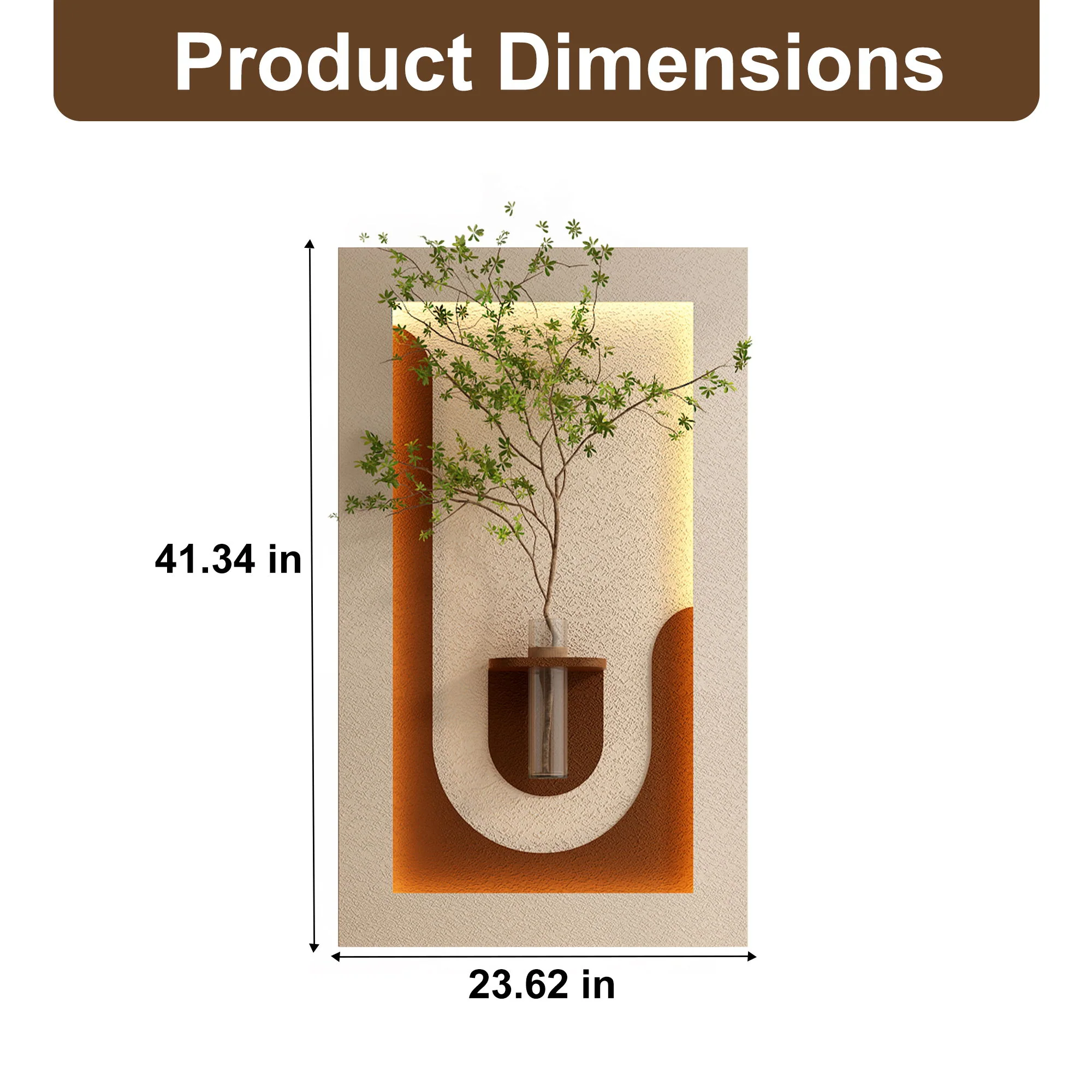 Adjustable 3 Color LED Sandstone Wall Decor With Simulated Plants, Vase & Rabbit Statue - Light Coffee - Image 4