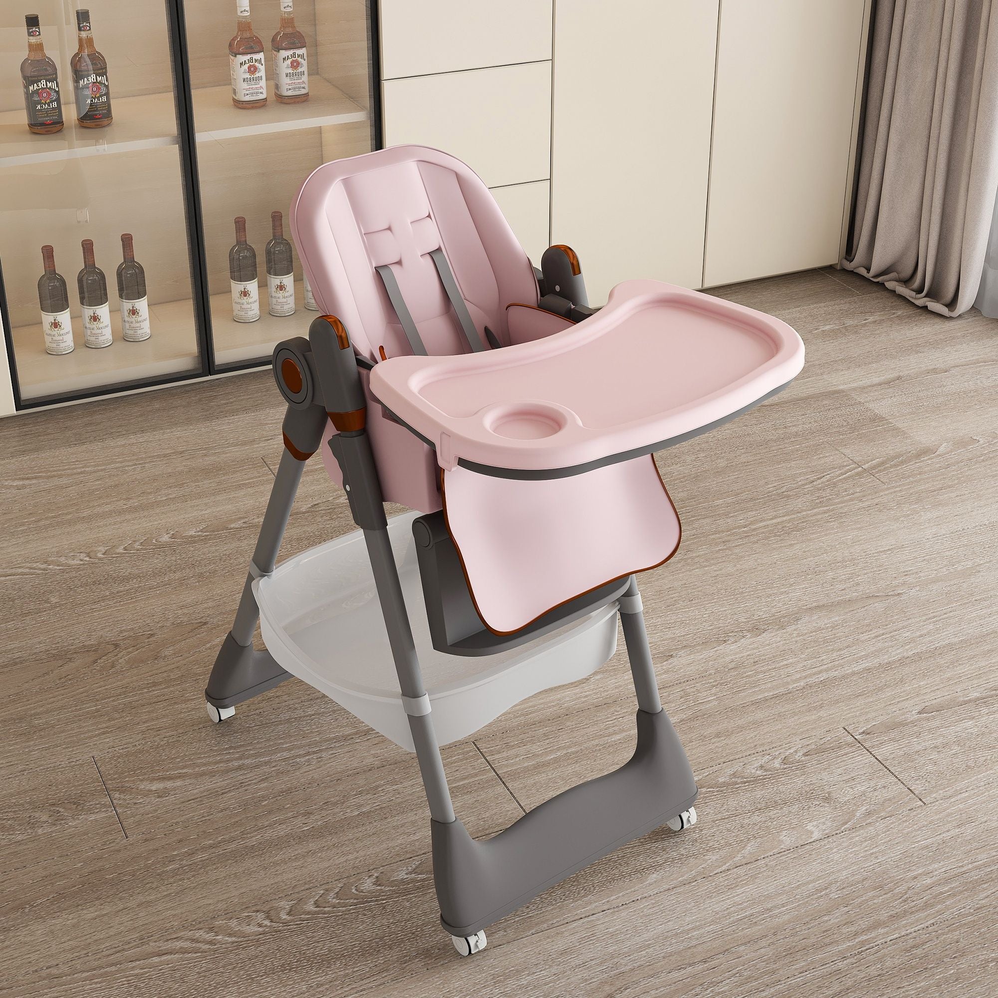 Adjustable Baby High Chair 0-6 Years, Portable Infant Feeding Seat With Safety Belt, Silent Lockable Wheels - Image 5