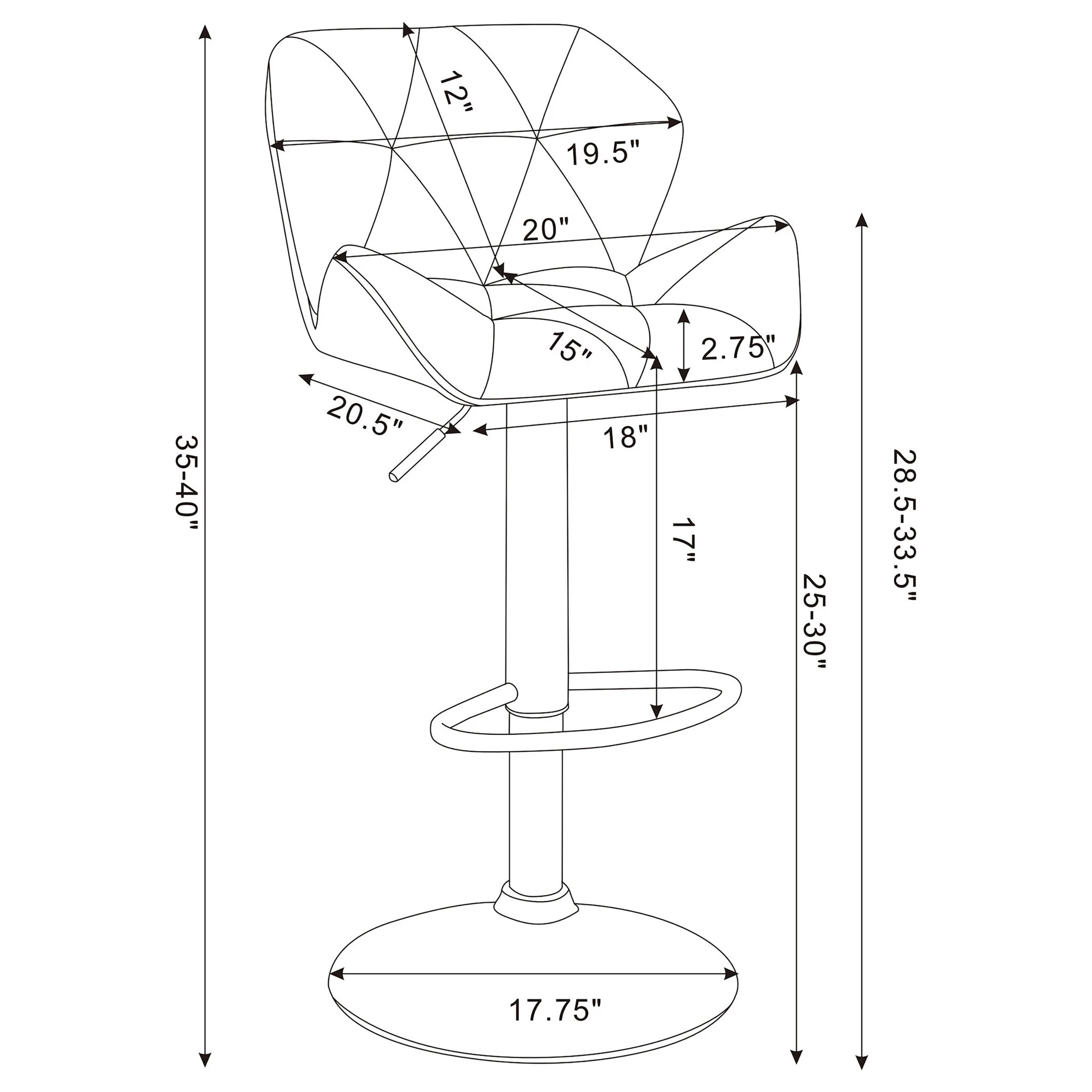 Adjustable Bar Stool With Height-Adjustable Base (Set of 2) - Image 7